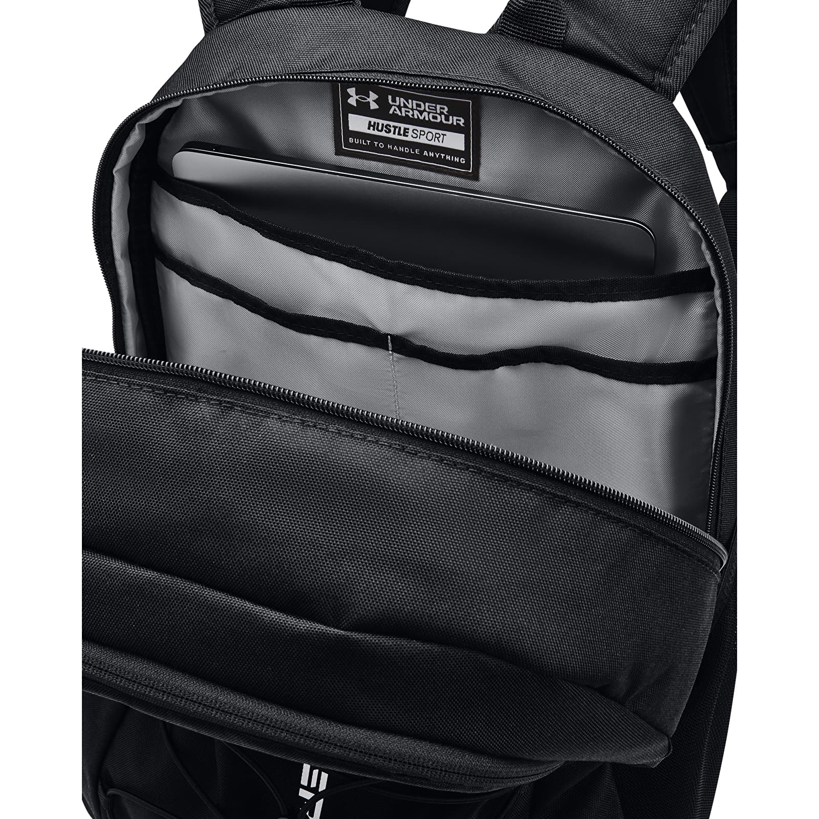 Batohy Under Armour Hustle Sport Backpack Black/ Black/ Silver