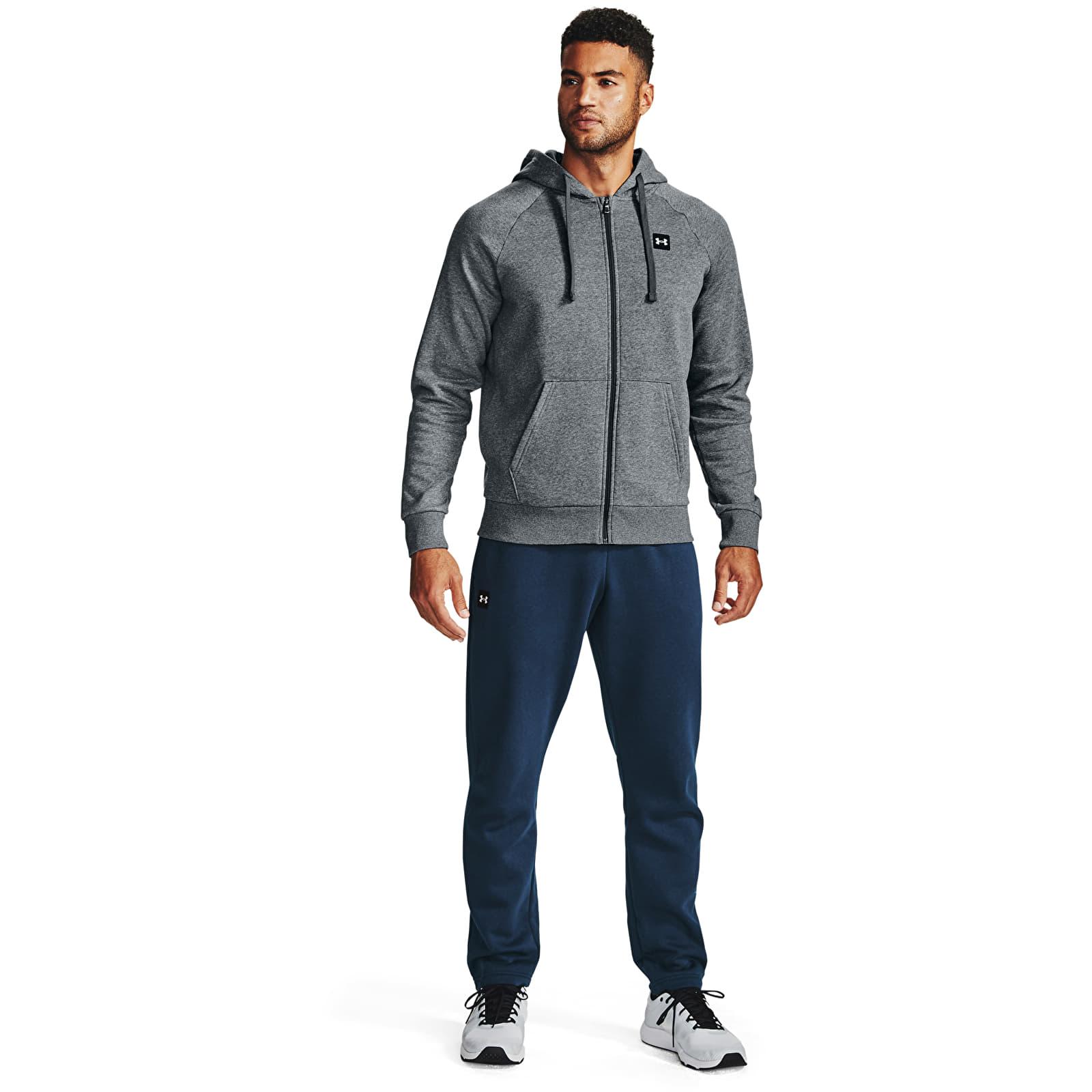 Hanorace și bluze Under Armour Rival Fleece Fz Hoodie Pitch Gray Light Heather/ Onyx White