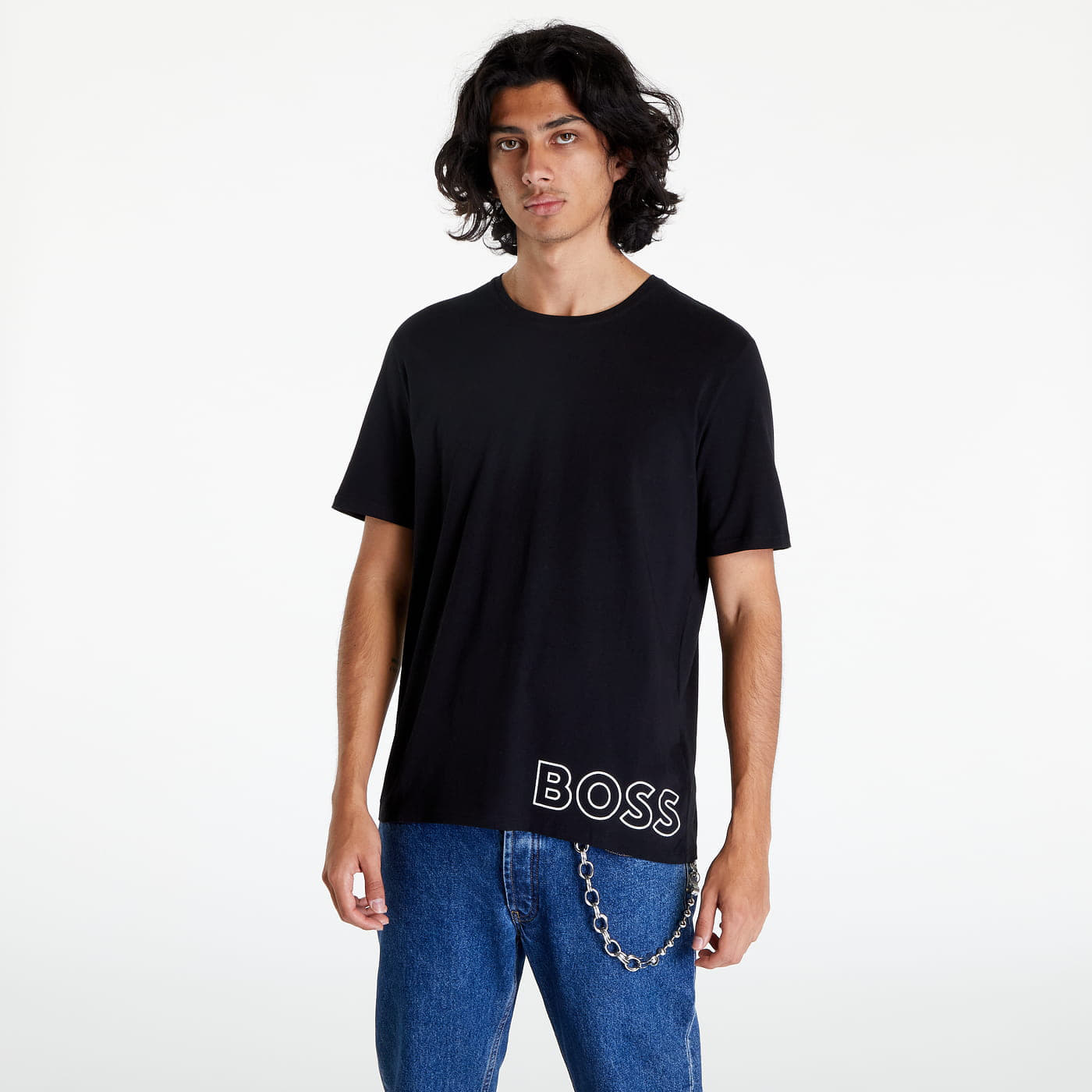 T-shirts Hugo Boss Stretch-Cotton Pyjama Outline Logo T-Shirt Black