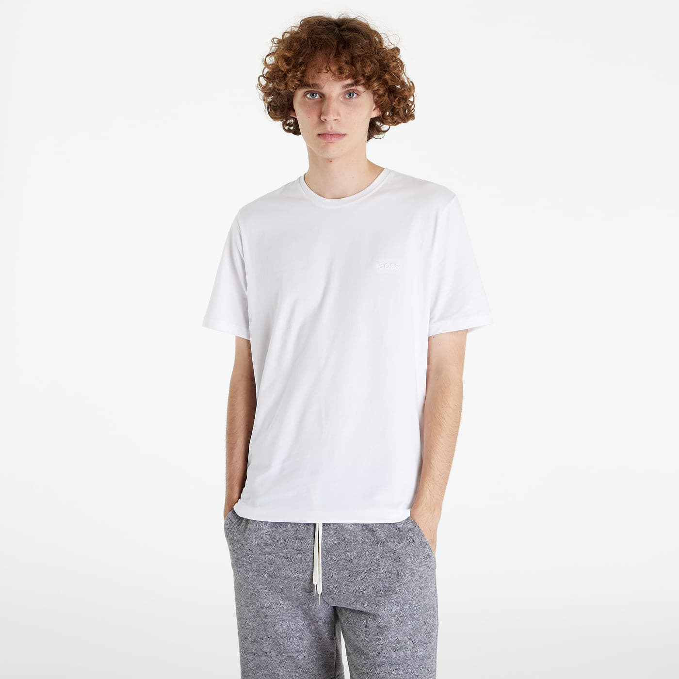 Levně Hugo Boss Stretch-Cotton Regular-Fit Contrast Logo T-Shirt White
