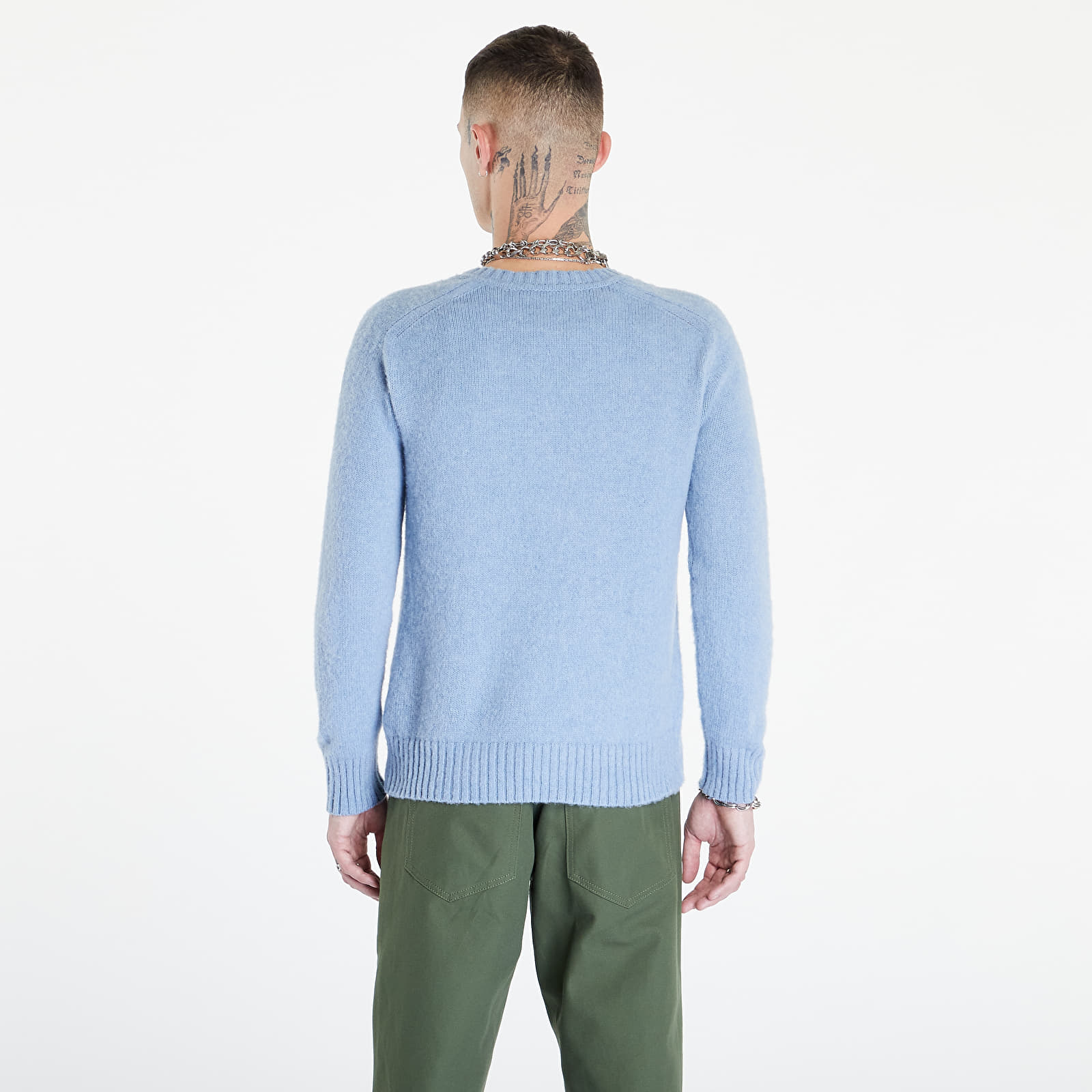 Mikiny a svetry RAF SIMONS Striped Hammersleeve V-Neck Sweater Blue