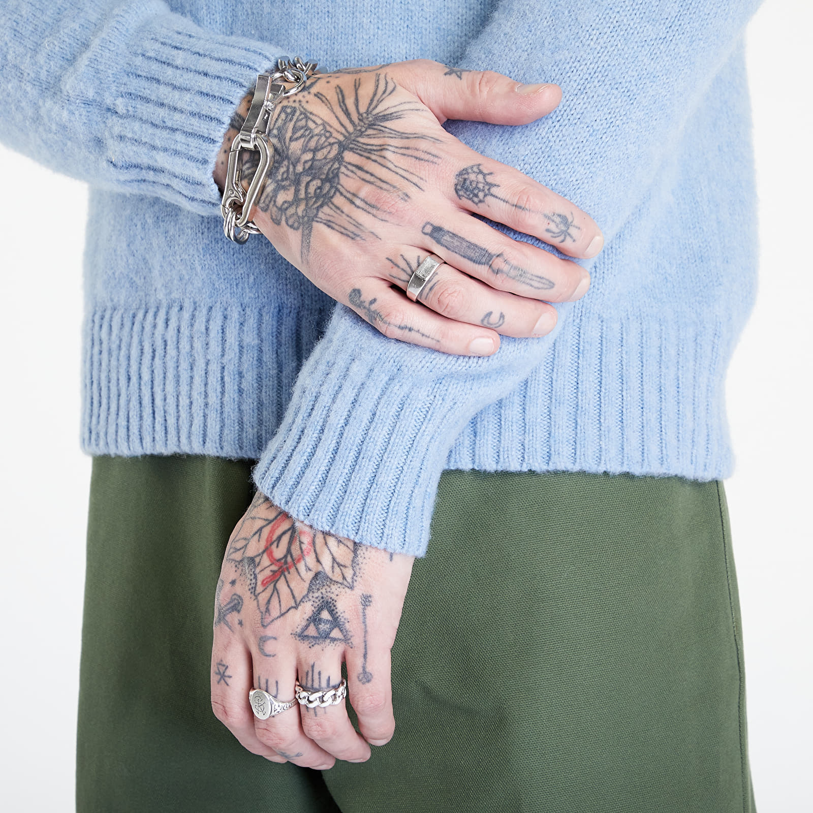 Mikiny a svetry RAF SIMONS Striped Hammersleeve V-Neck Sweater Blue