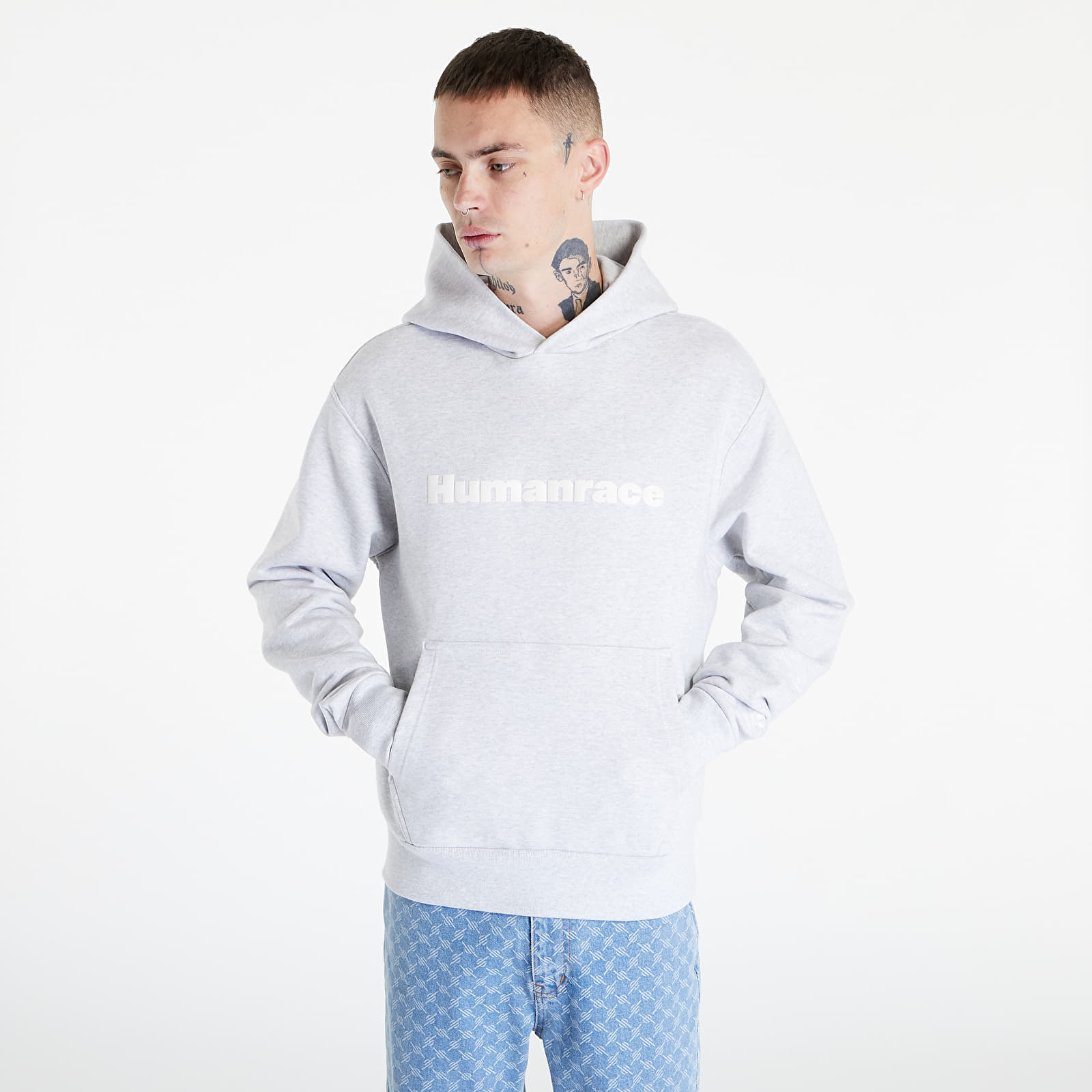 Sweatshirts adidas Originals Pharrell Williams Basics Hood Light Grey Heather/ Light Solid Grey