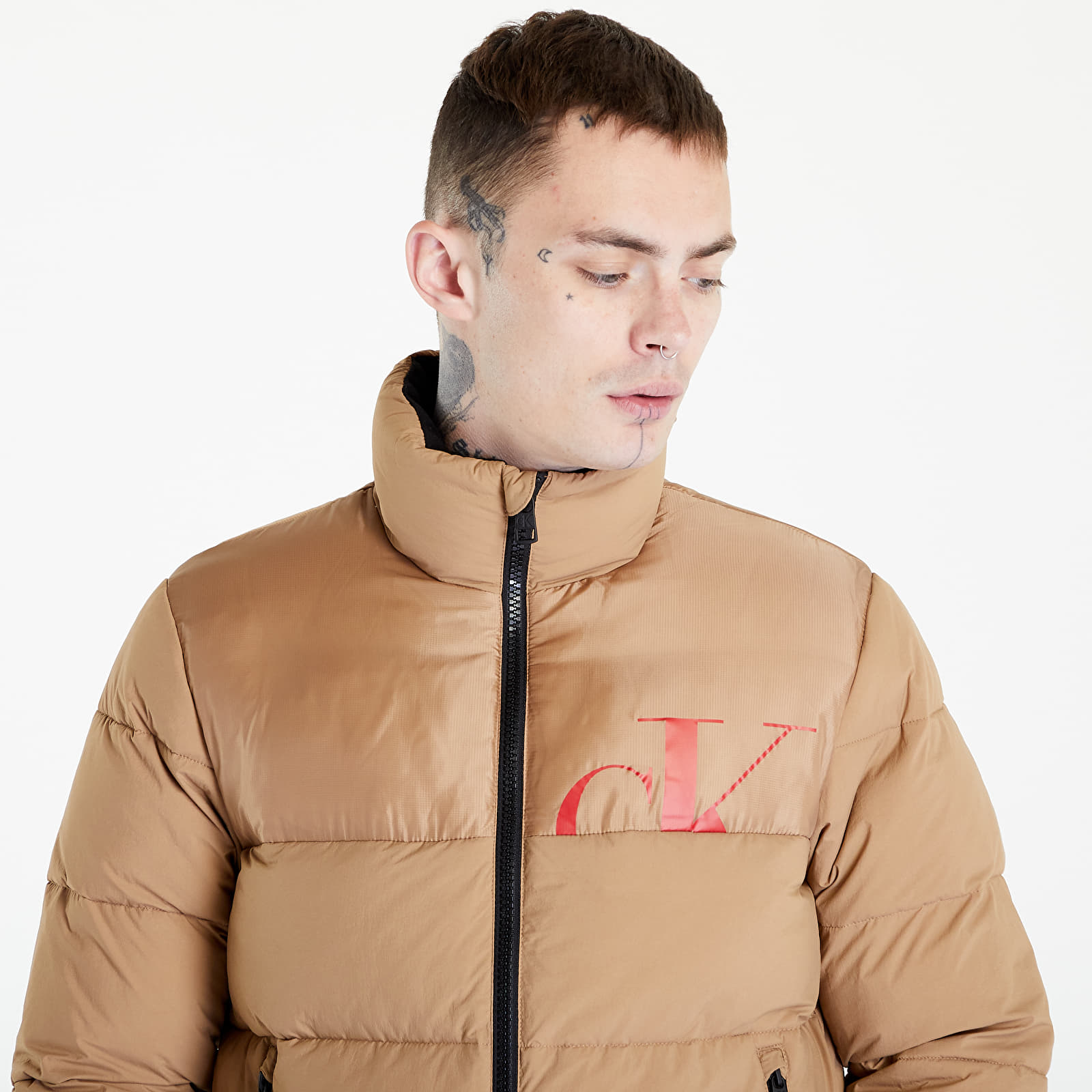 Geci Calvin Klein Jeans Cut Off Mix Media Jacket Brown