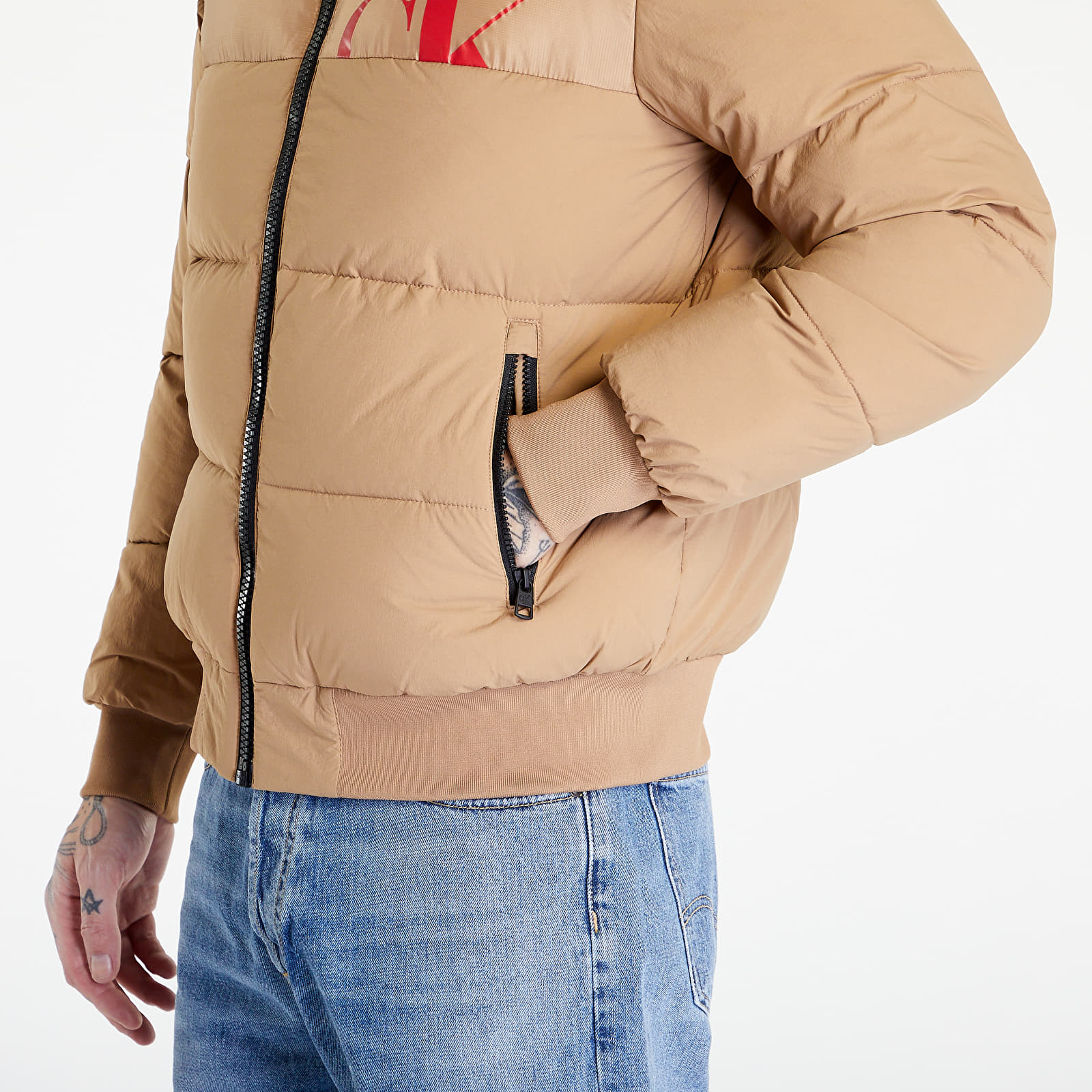 Geci Calvin Klein Jeans Cut Off Mix Media Jacket Brown