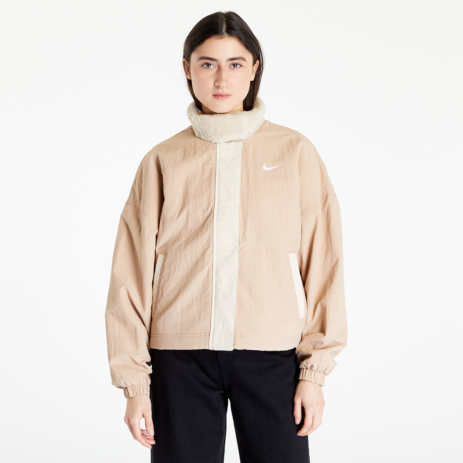 Levně Nike Sportswear Essential Women's Woven Fleece-Lined Jacket Hemp/ Sanddrift/ White