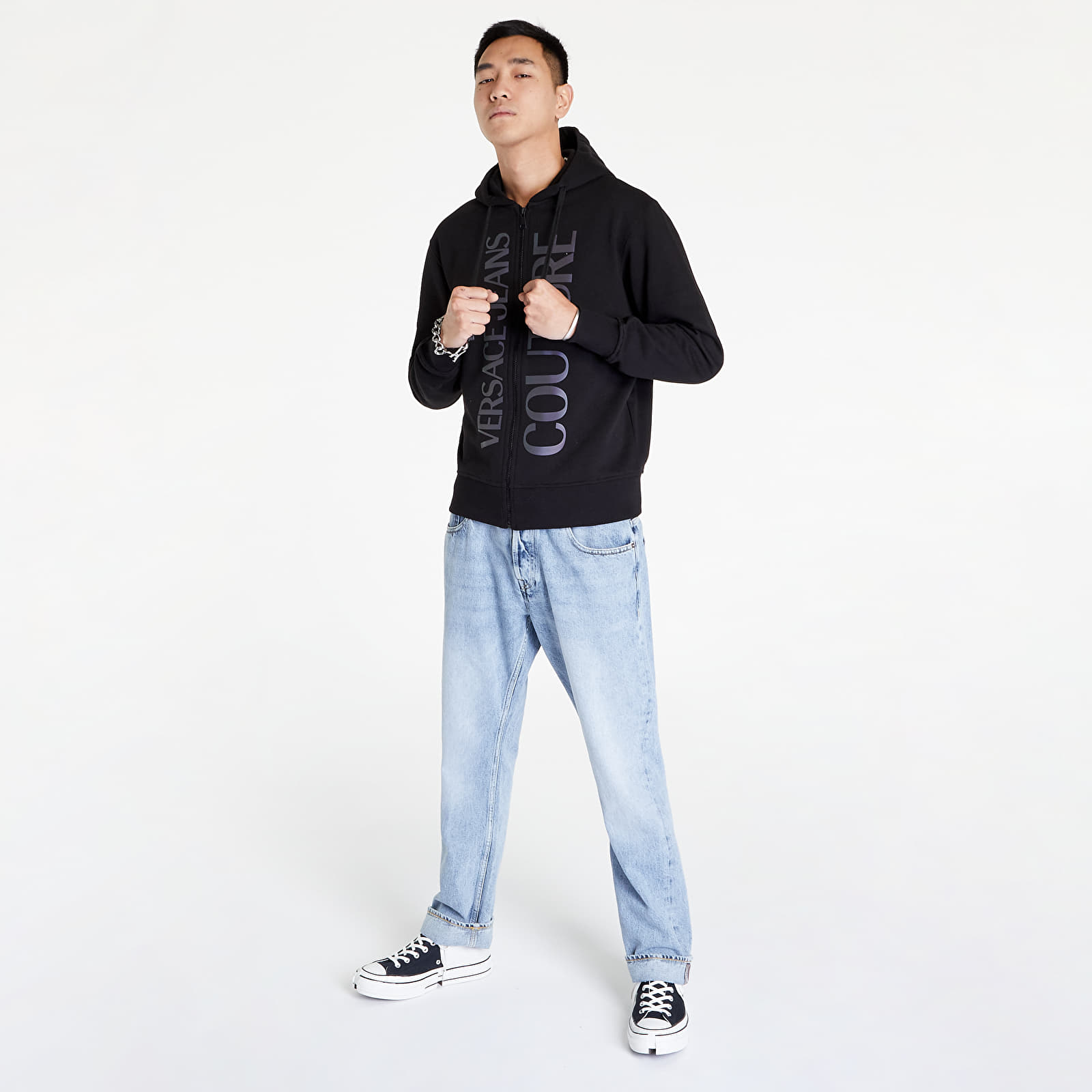 Jope in puloverji Versace Jeans Couture R Logo Petrol Brushed Sweatshirt Black