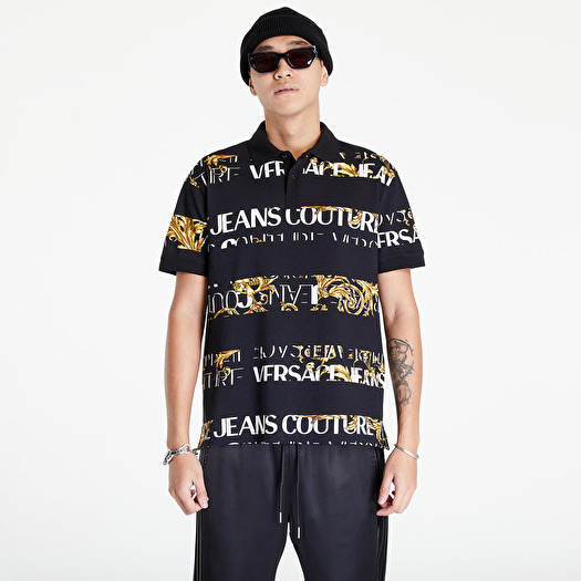 T-shirt Versace Jeans Couture R Print Stripes Logo B Polo T-Shirt Black/ Gold