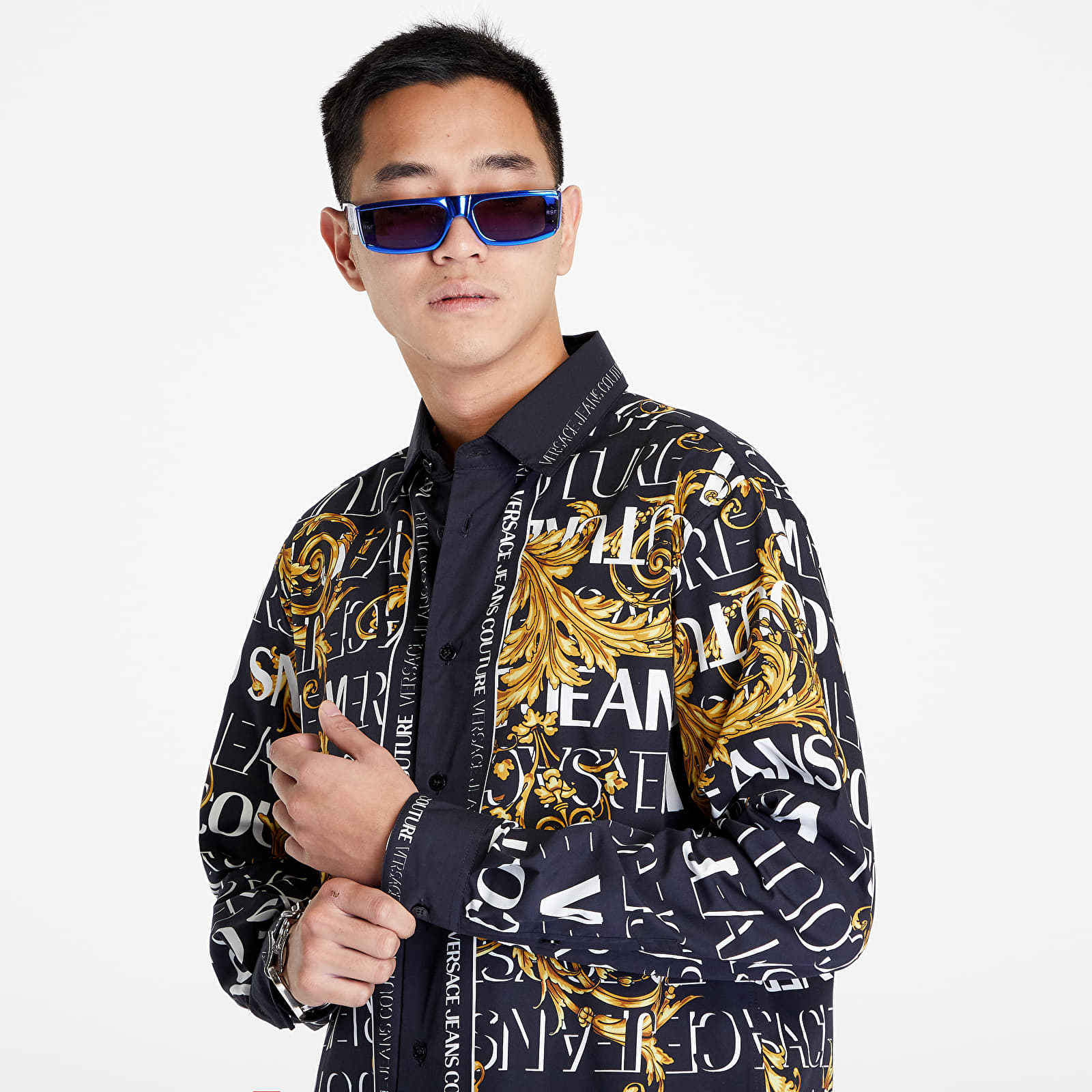 Košele Versace Jeans Couture R Panel Logo Baroque Shirt Black/ Gold