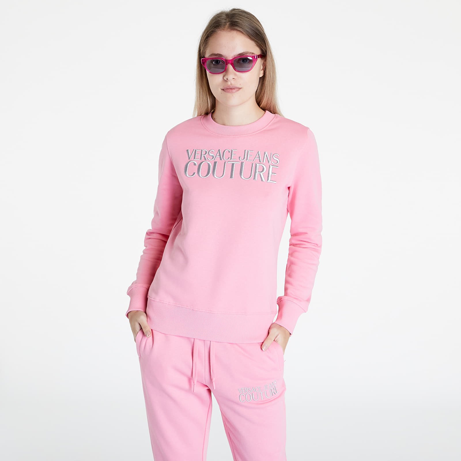 Bluzy Versace Jeans Couture R Logo Embro Sweatshirts Rose/ Silver