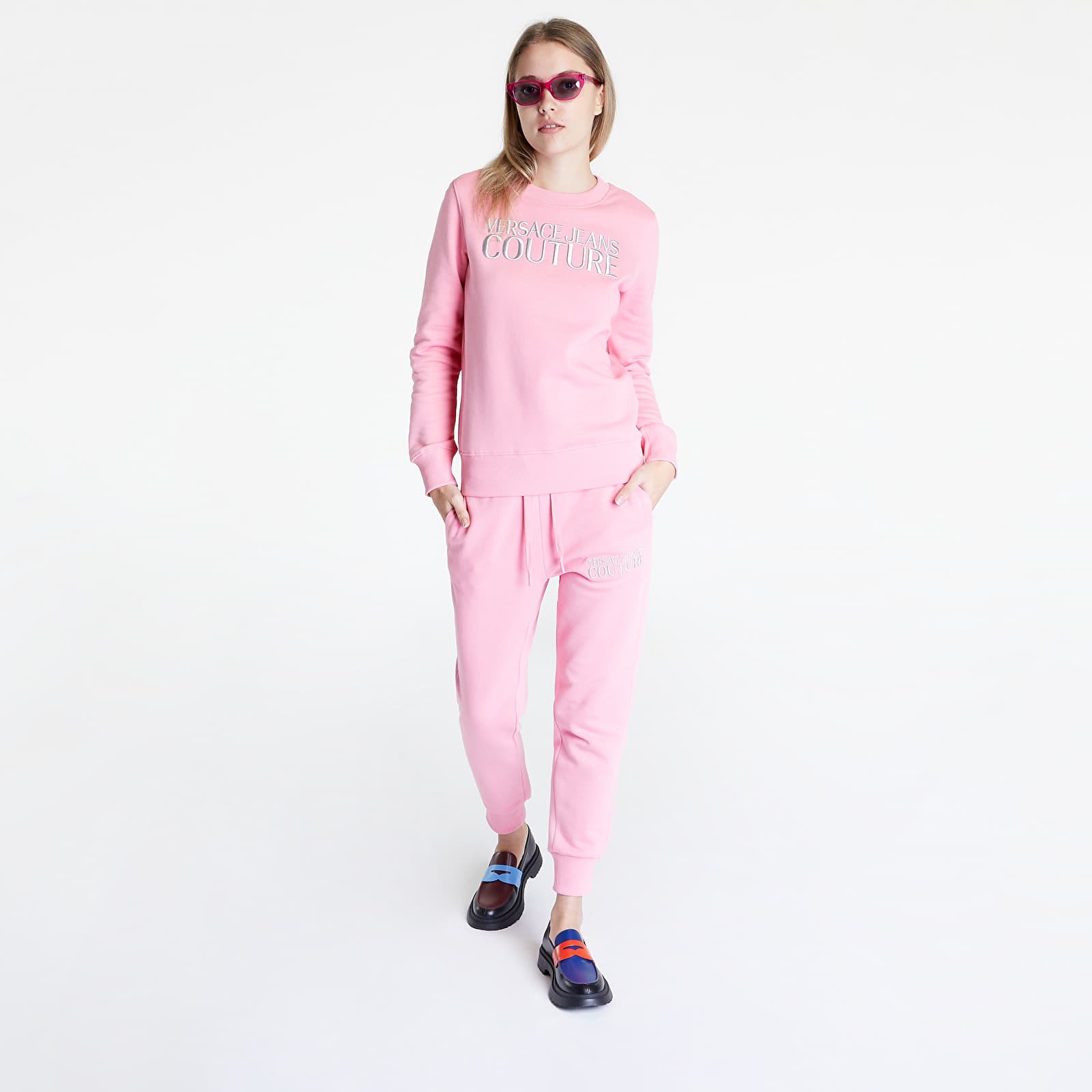 Bluzy Versace Jeans Couture R Logo Embro Sweatshirts Rose/ Silver