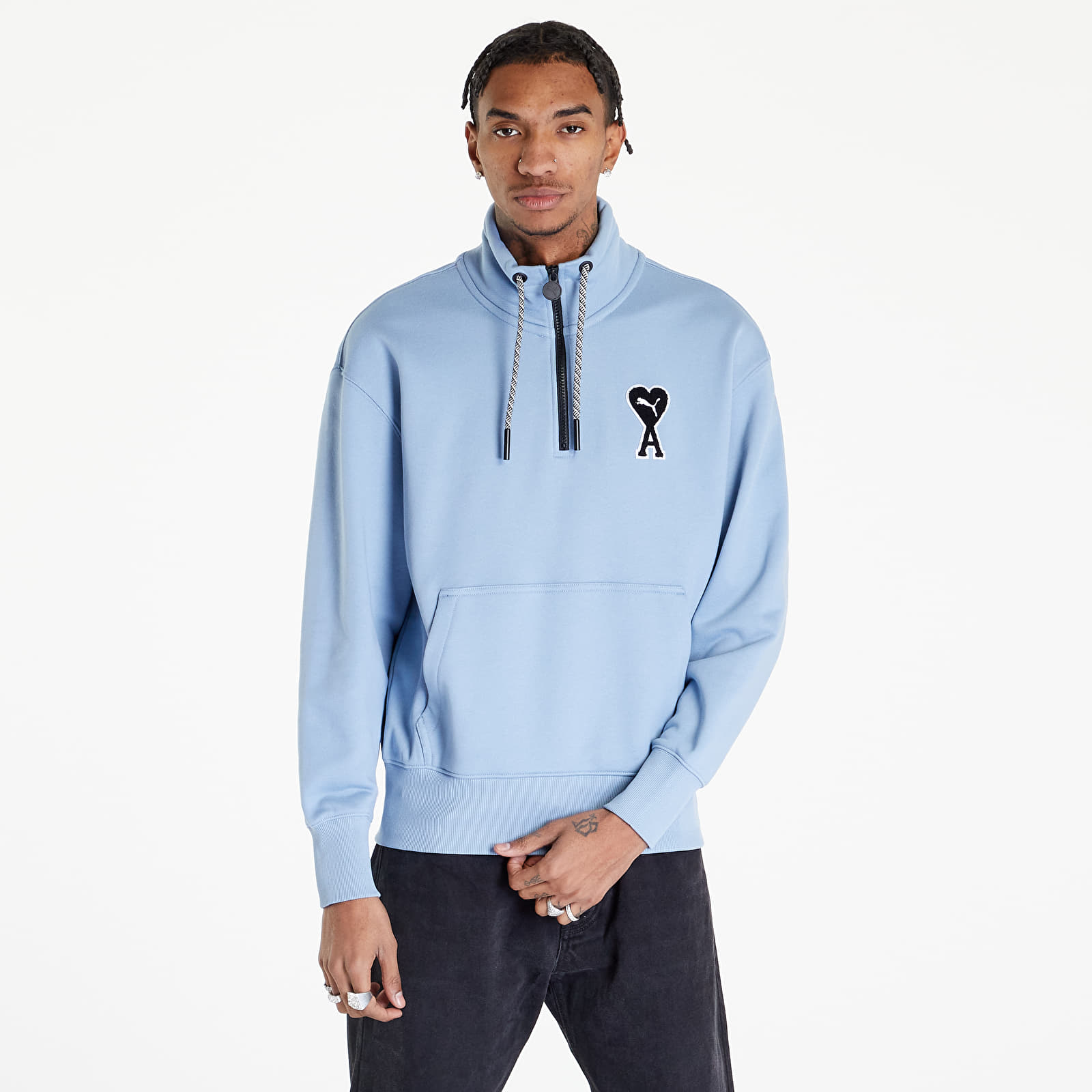 【Ami paris】 X PUMA Half Zip Sweatshirt Faded Denim Puma-x-Ami-Half-Zip-Sweatshirt