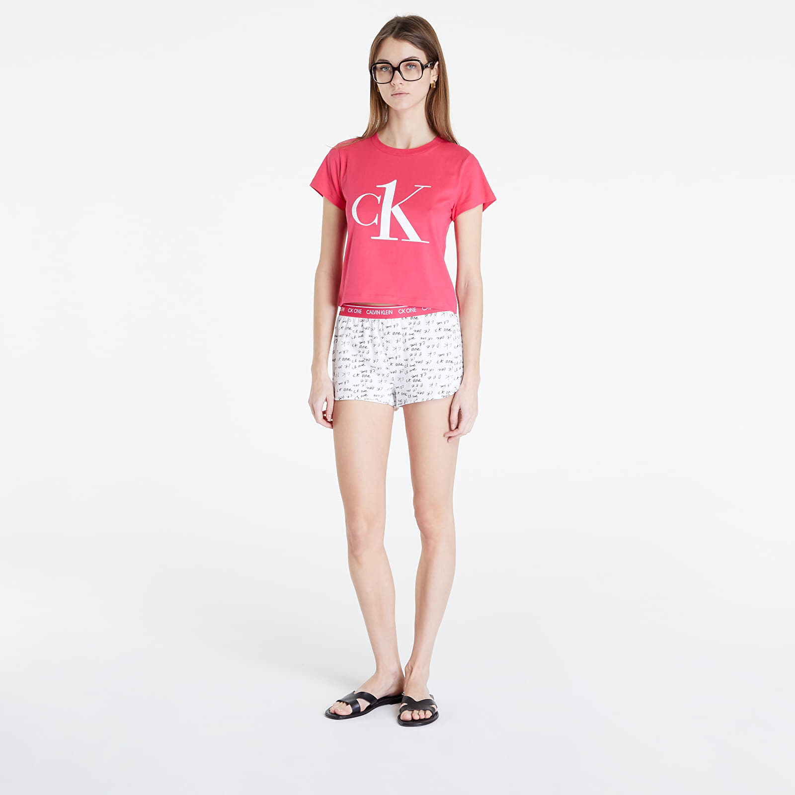 Pigiama Calvin Klein Ck1 Sleep Short Set Pink Spdr Top/ Bag Marker Logo/ White