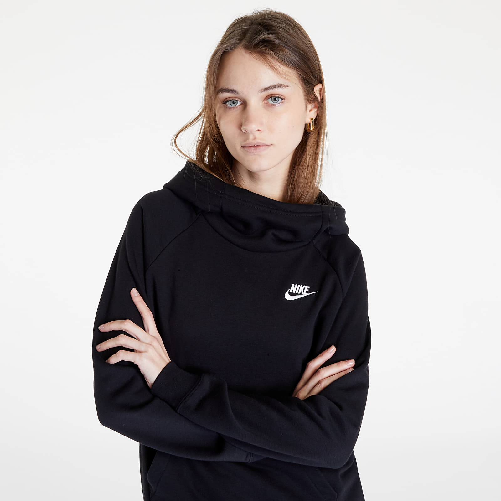 Kapucnis pulcsik Nike Sportswear Essential Funnel-Neck Fleece Sweatshirt Black/ White
