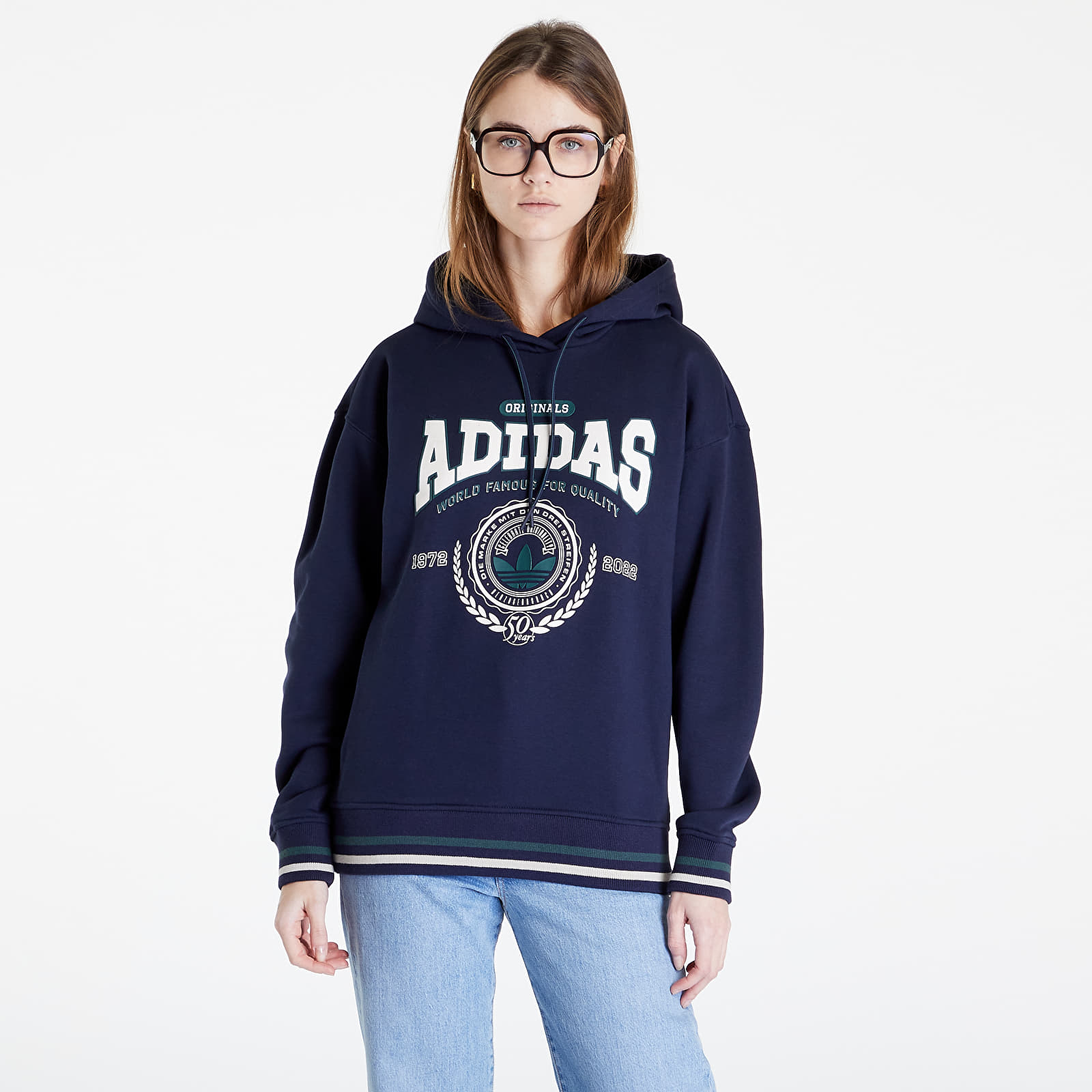 Adidas navy hot sale hoodie womens