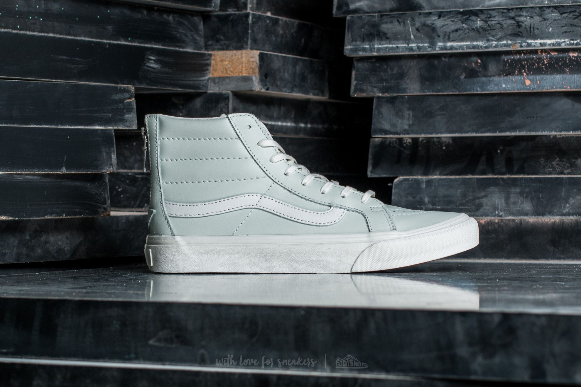 Women s shoes Vans Sk8 Hi Slim Zip Leather Zephyr Blue Blanc De Blanc Footshop