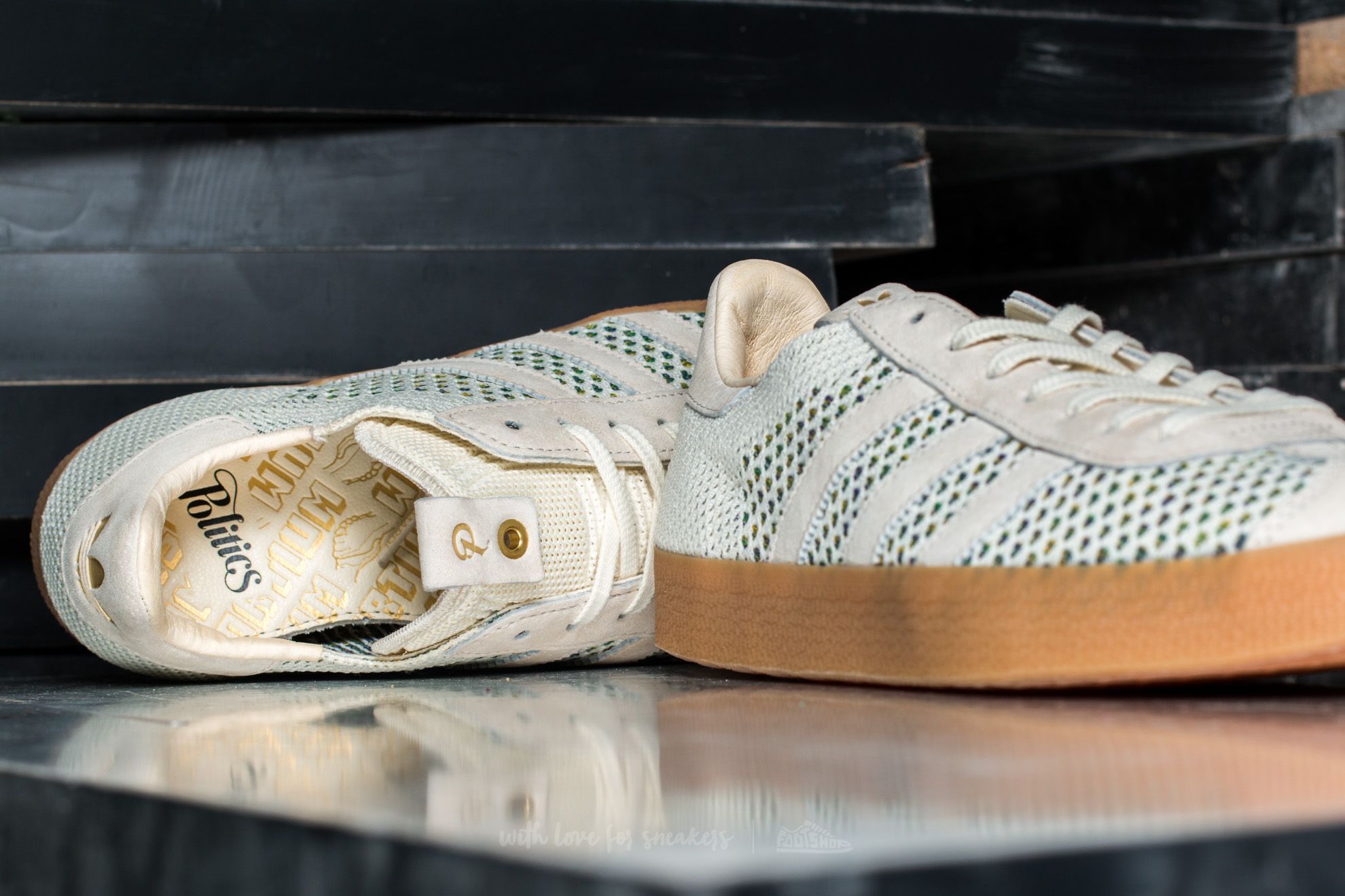 Men s shoes adidas Consortium Gazelle Primeknit x Sneaker Politics Cream White Cream White Collegiate Purple Footshop
