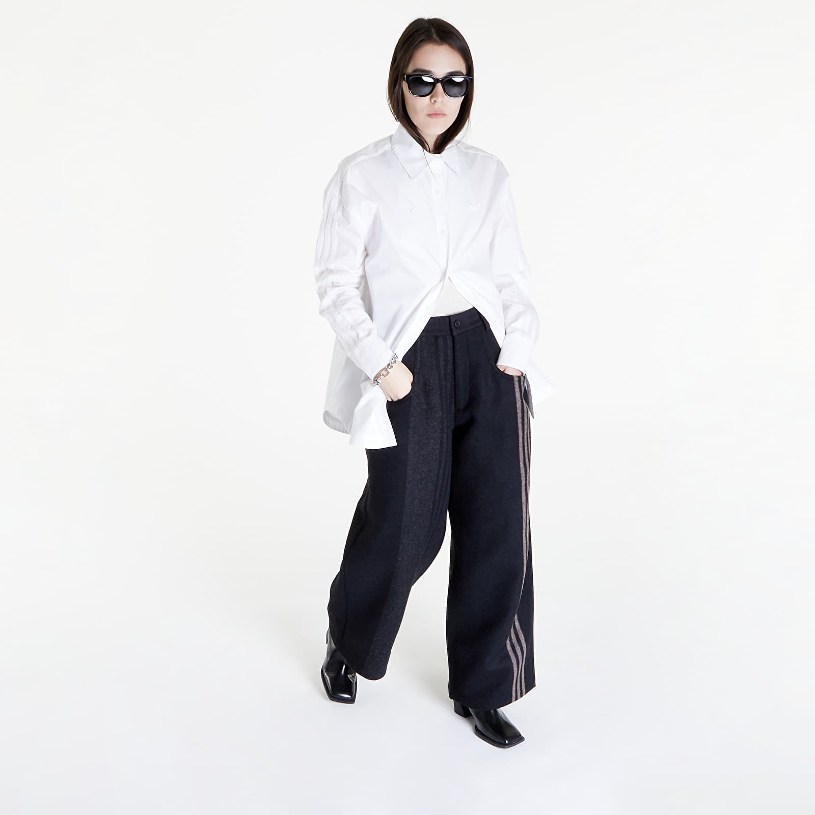 Byxor Y-3 Engineered 3-Stripes Wide Leg Black