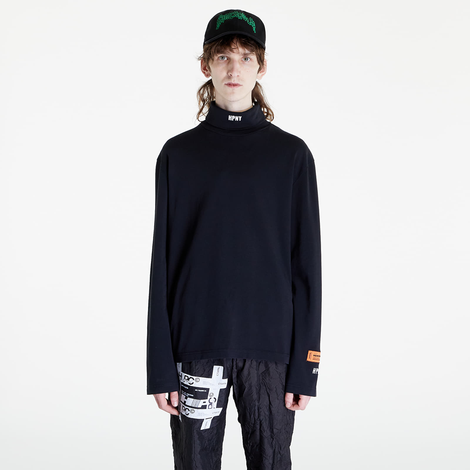 T-shirts Heron Preston HPNY Embroidered Rollneck Long Sleeve Tee Black/ White