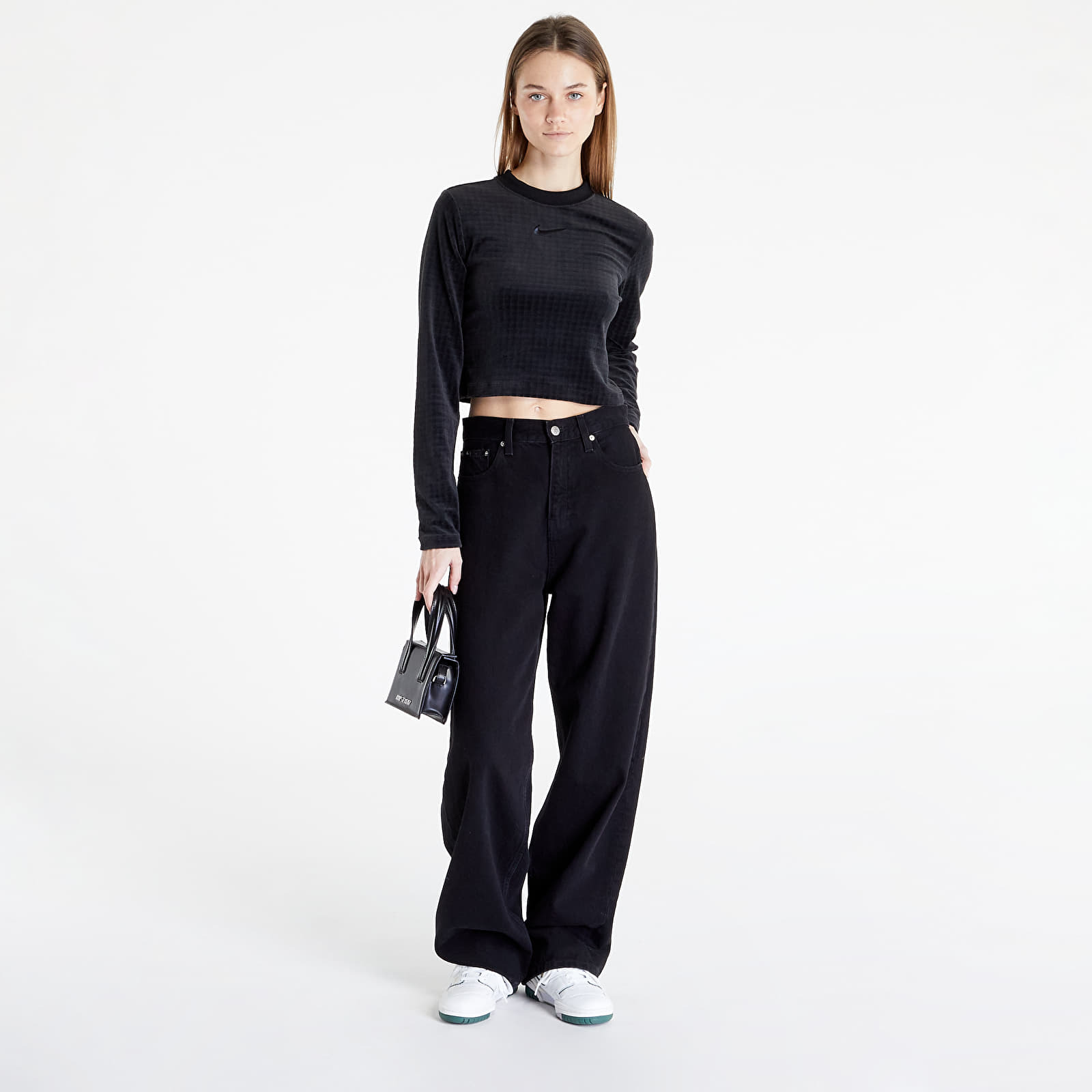 Levně Nike Sportswear Women's Velour Long-Sleeve Top Black/ Anthracite