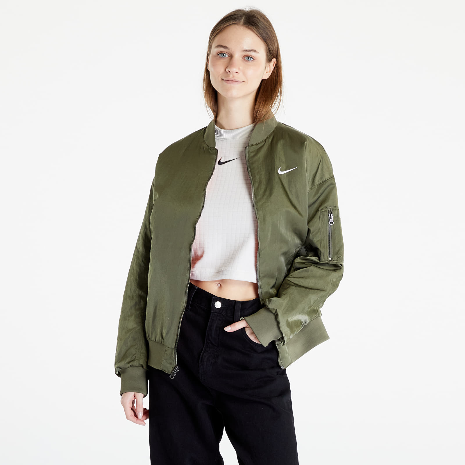 Vestes Nike Sportswear Women's Varsity Bomber Jacket Medium Olive/ Safety Orange/ White