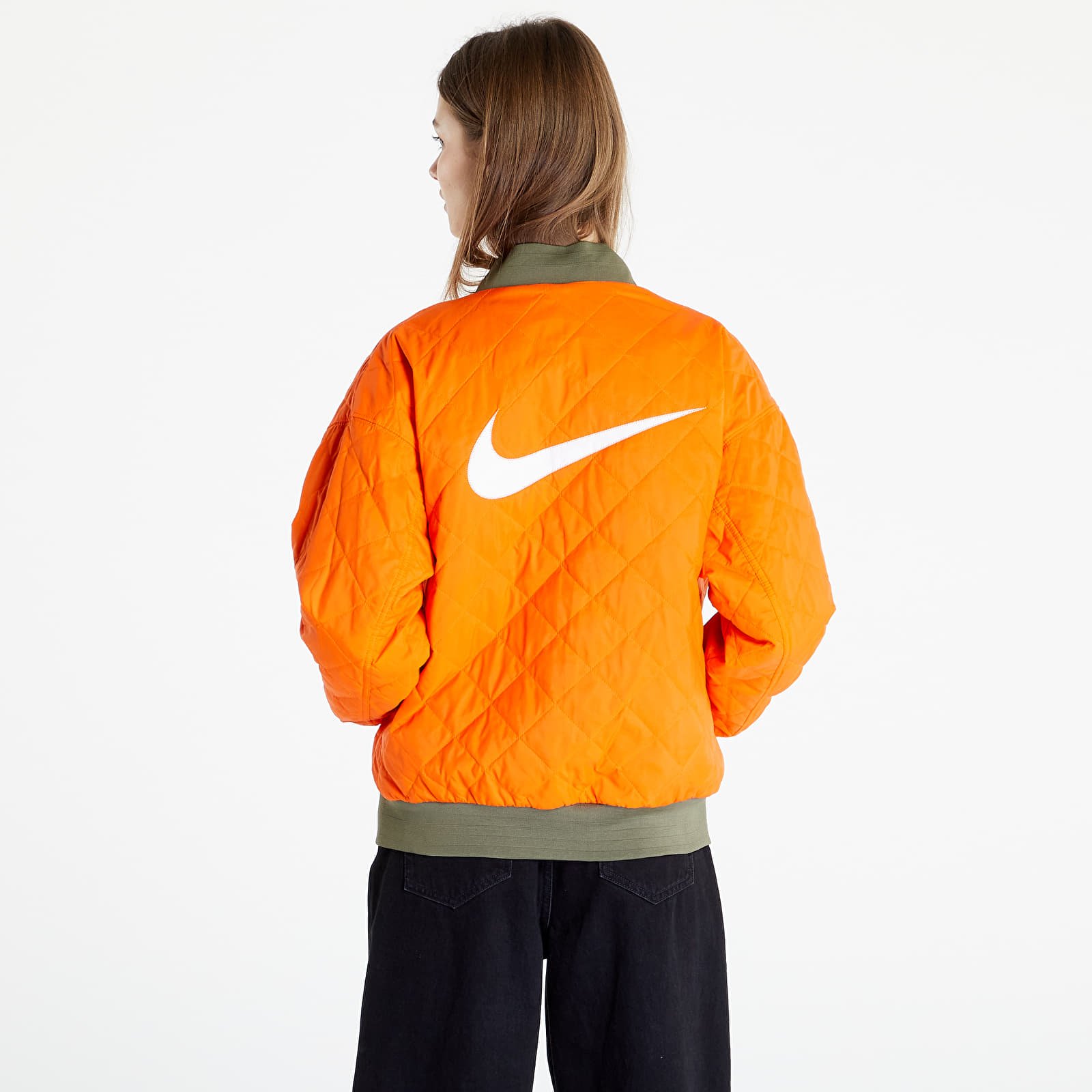 Jackets Nike Sportswear Women's Varsity Bomber Jacket Medium Olive/ Safety Orange/ White
