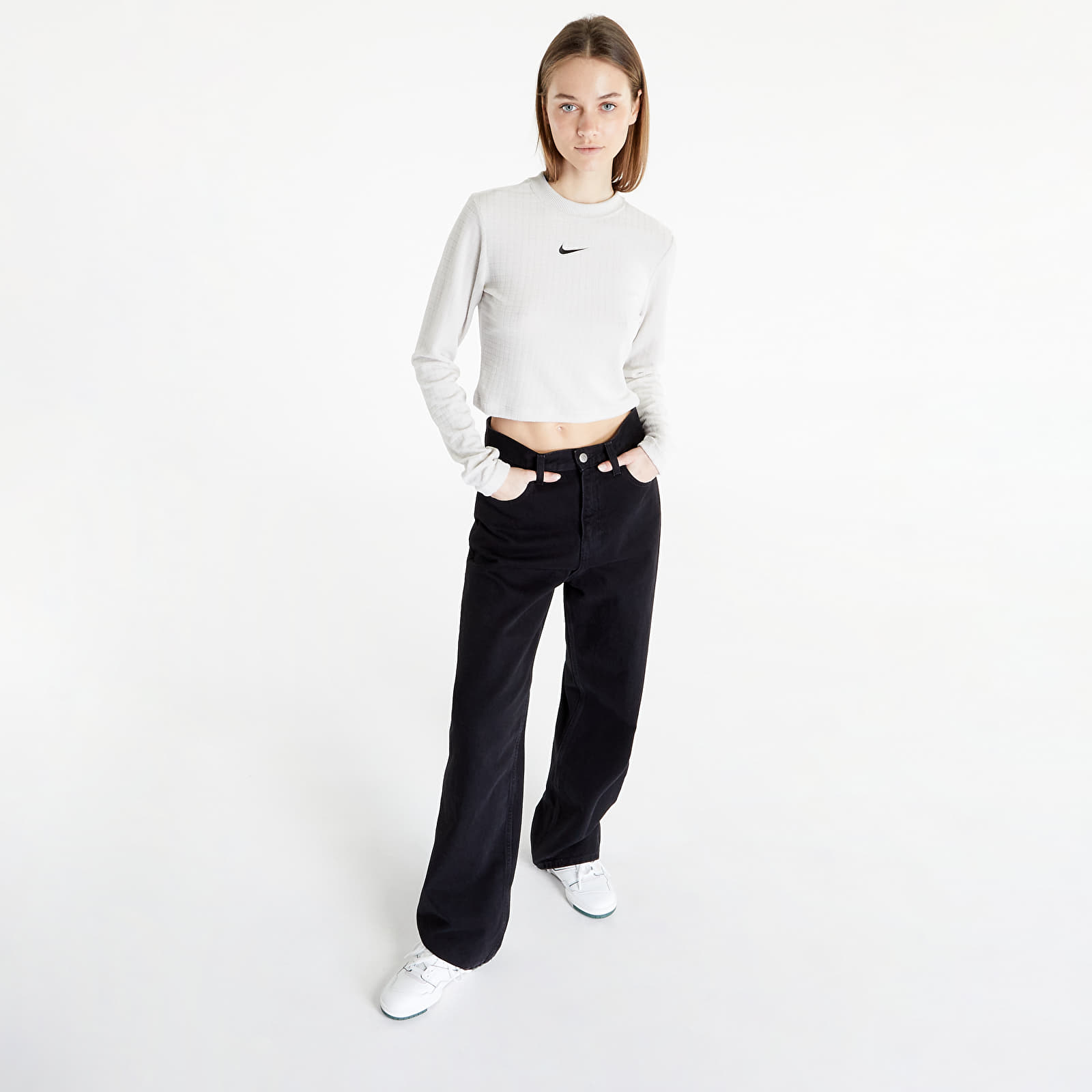 Pólók Nike Sportswear Women's Velour Long-Sleeve Top Light Bone/ Black