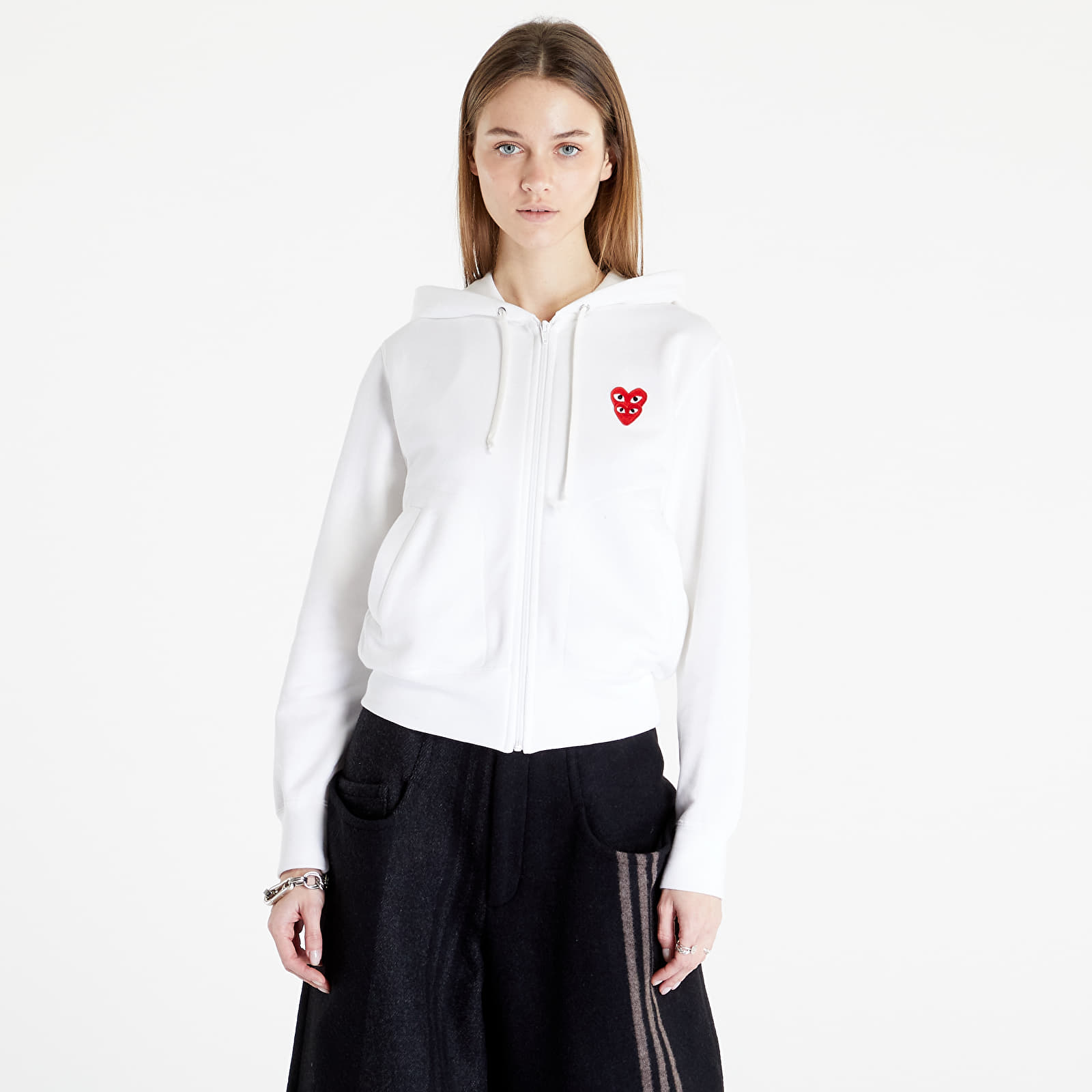 Mikiny Comme des Garçons PLAY Double Heart Zip Hoodie White