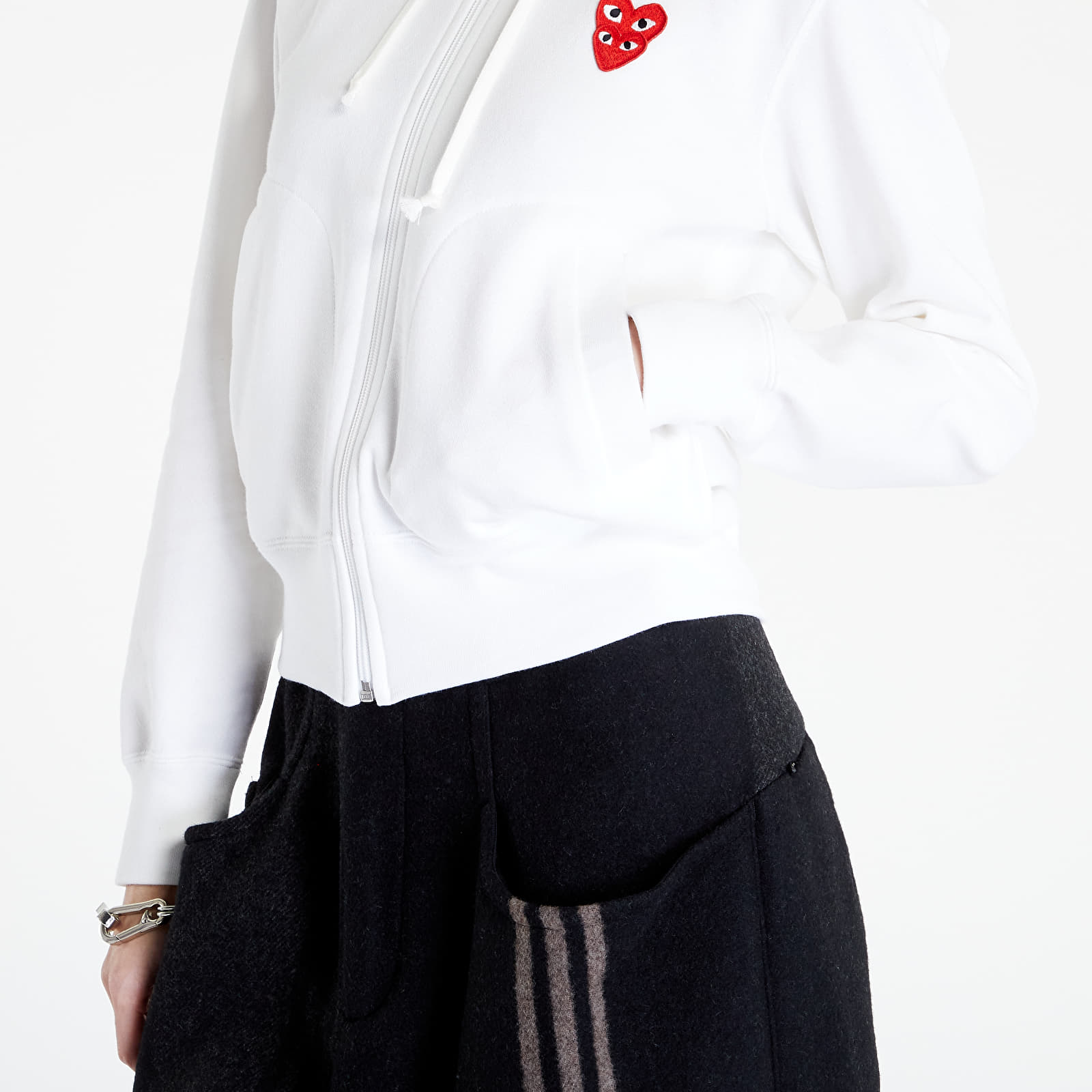 Felpe Comme des Garçons PLAY Double Heart Zip Hoodie White