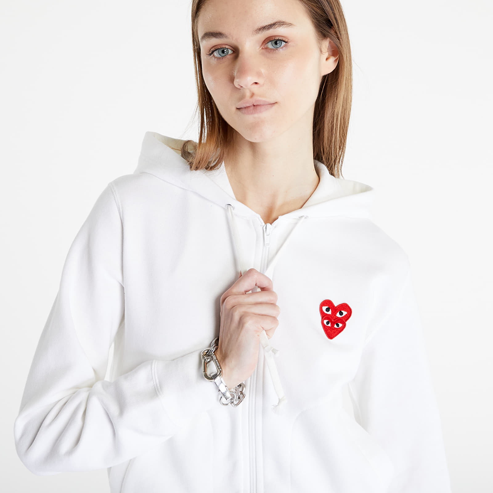 Mikiny Comme des Garçons PLAY Double Heart Zip Hoodie White