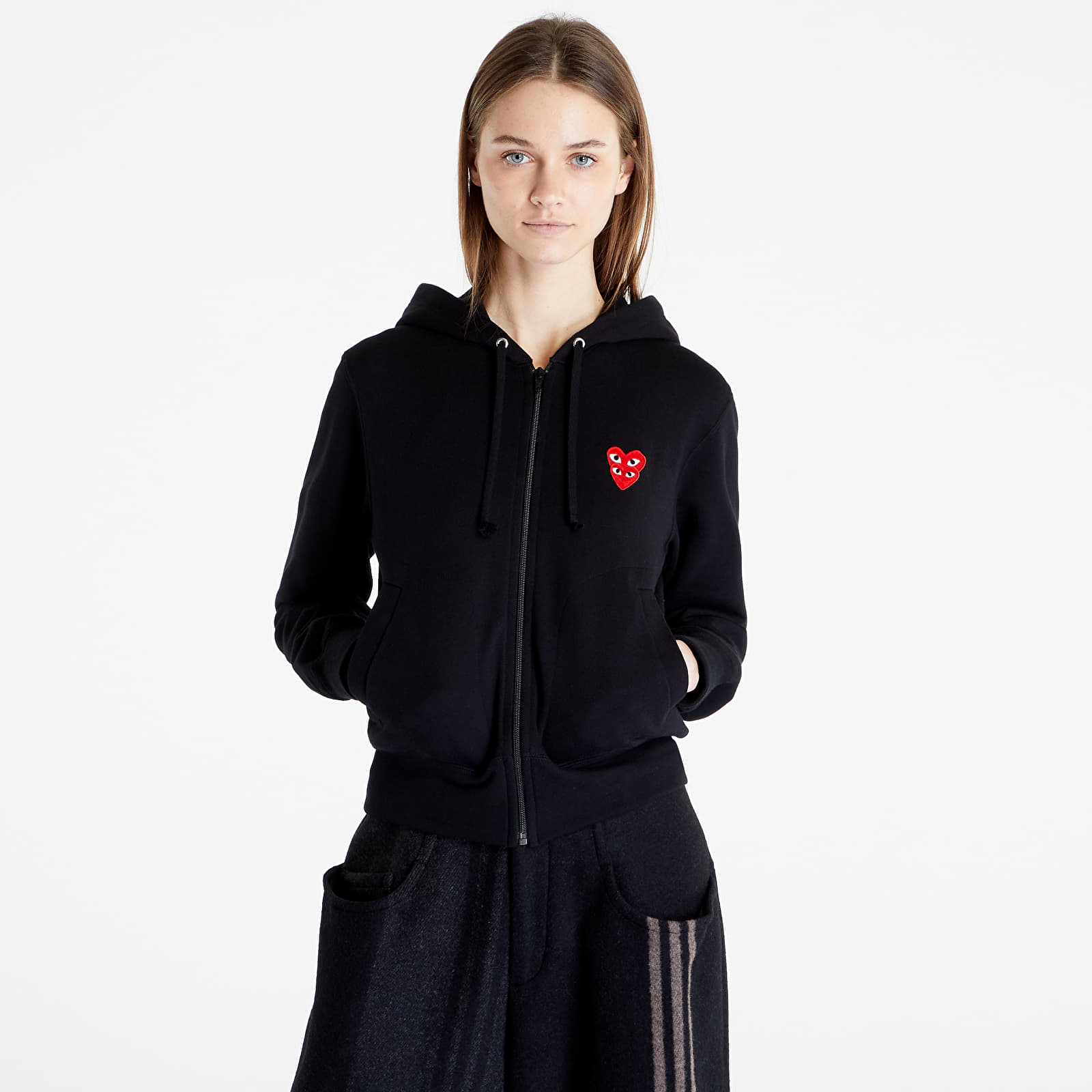 Mikiny Comme des Garçons PLAY Double Heart Zip Hoodie Black