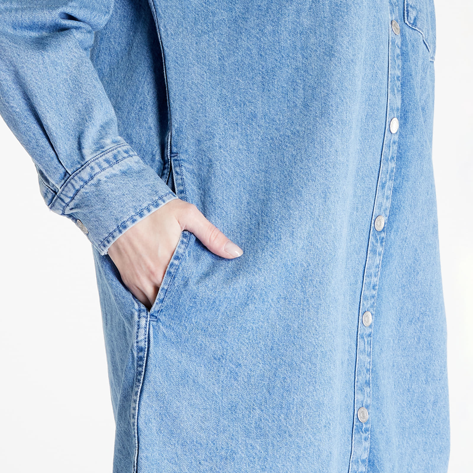 Suknelė Tommy Jeans Badge Denim Shirt Dress Denim Medium