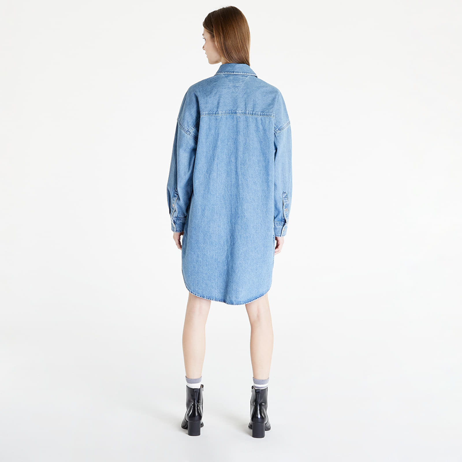 Suknelė Tommy Jeans Badge Denim Shirt Dress Denim Medium