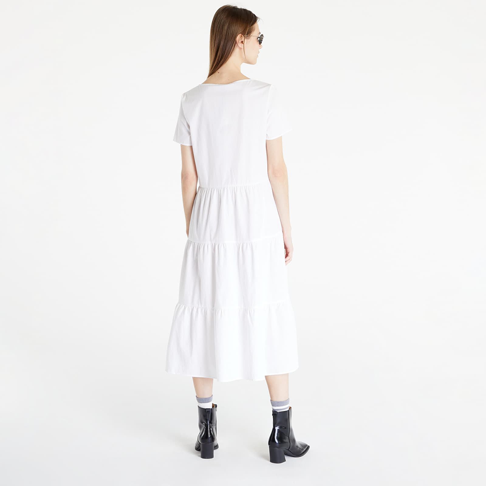 Šaty Tommy Jeans Poplin Tiered Short Sleeve Dress White