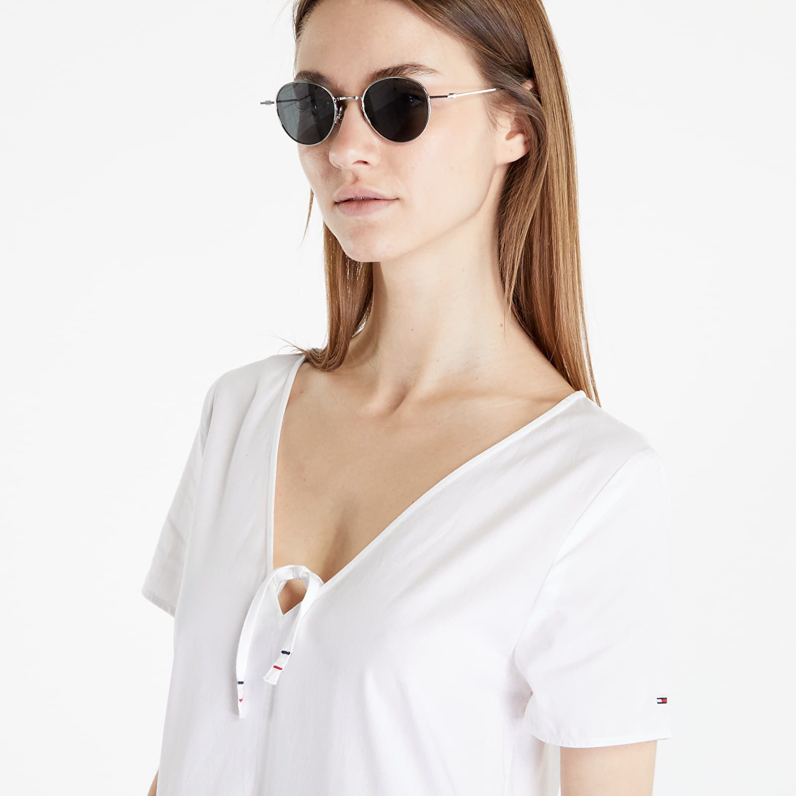 Šaty Tommy Jeans Poplin Tiered Short Sleeve Dress White