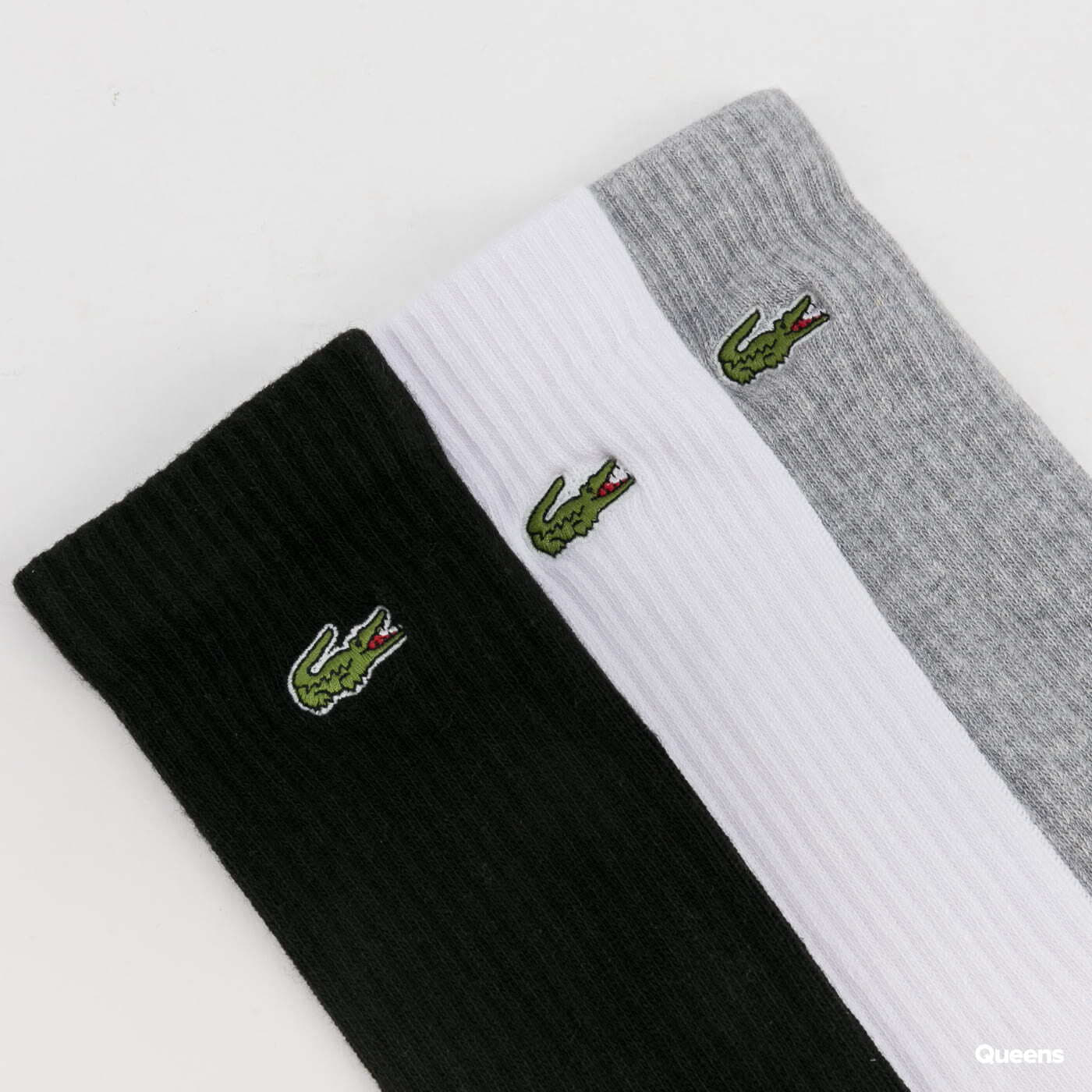 Zoknik LACOSTE 3-Pack Crew Cut Socks Black/ White/ Melange Grey