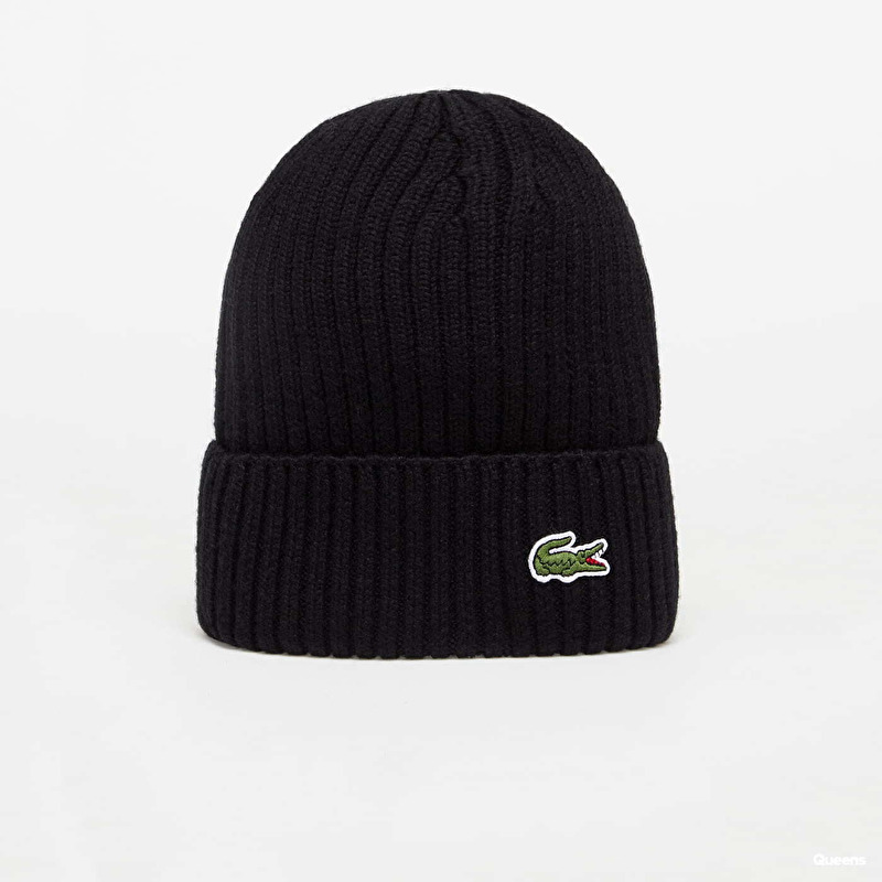 LACOSTE Ribbed Wool Beanie Black | Footshop