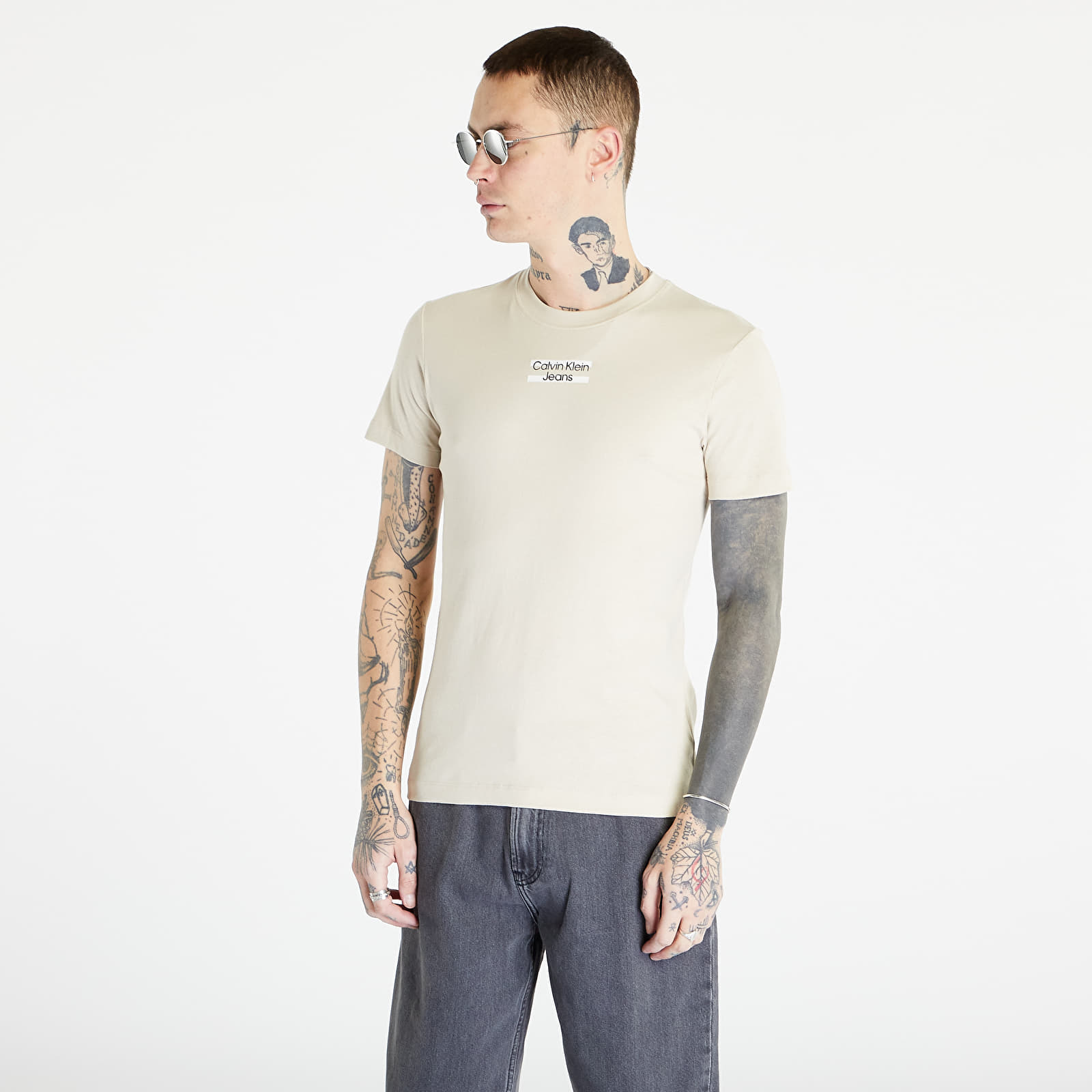 Levně Calvin Klein Jeans Transparent Stripe S/S T-Shirt Beige