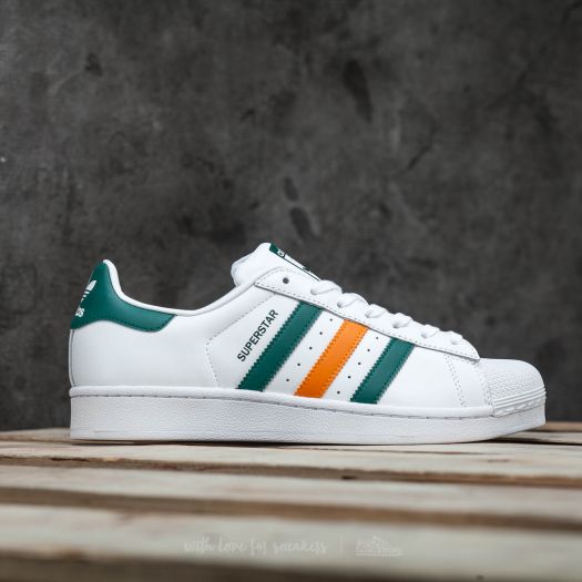 Adidas superstar green and orange stripes cheap
