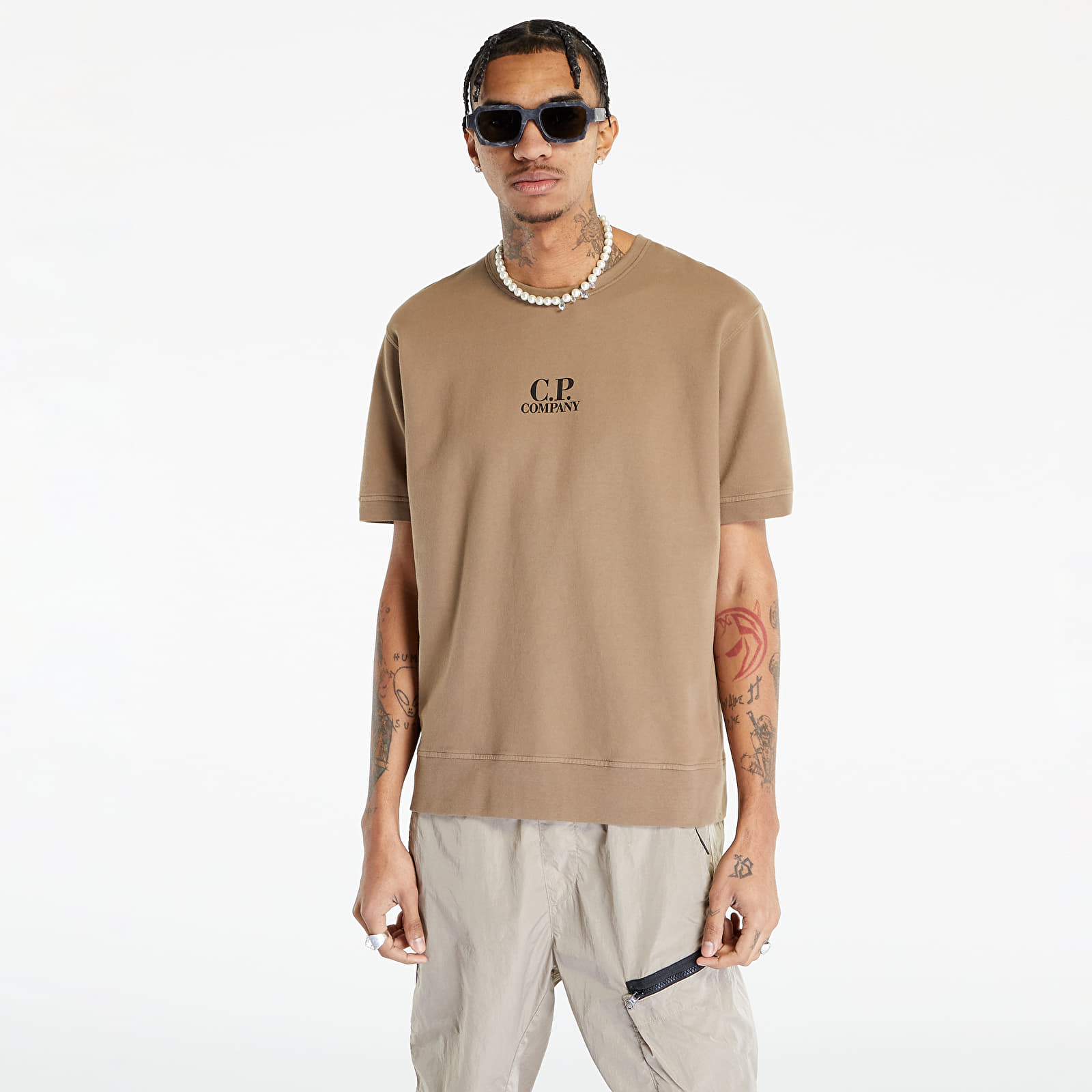 T-Shirts C.P. Company Light Fleece Short Sleeve Sweatshirt Lead Gray
