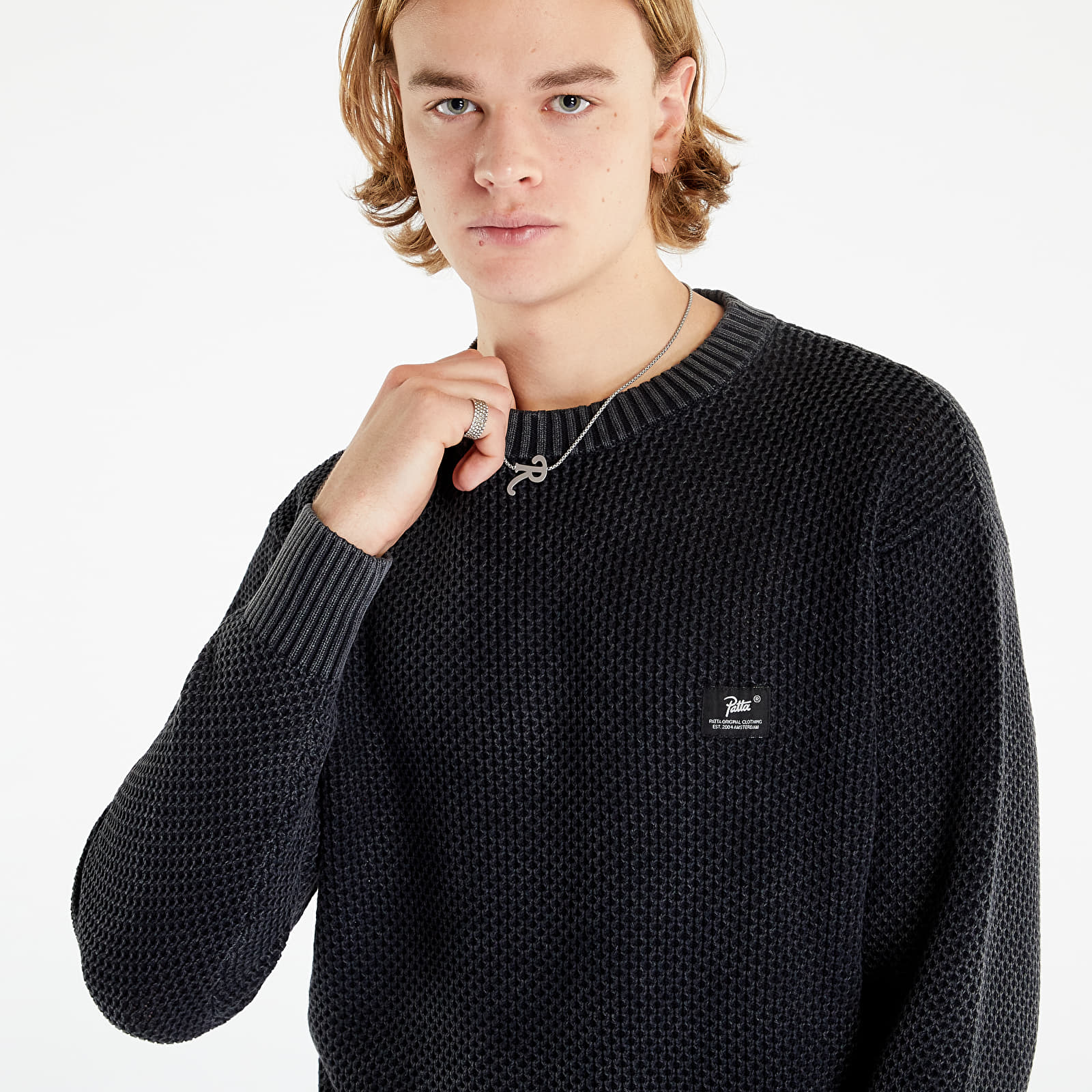 Sweatshirts Patta Honeycomb Knitted Sweater Washed Black