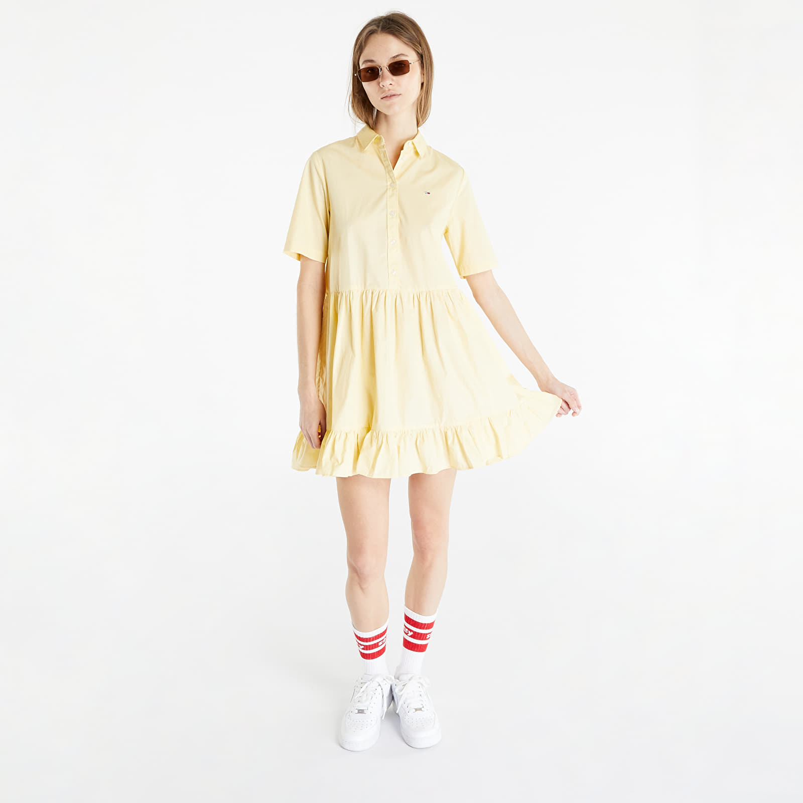 Dress Tommy Jeans Poplin Tiered Ss Shirt Dress Yellow