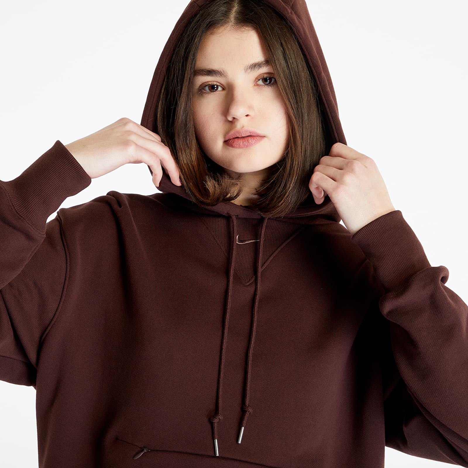 Nike - sportswear modern fleece women's oversized french terry hoodie earth/ plum eclipse