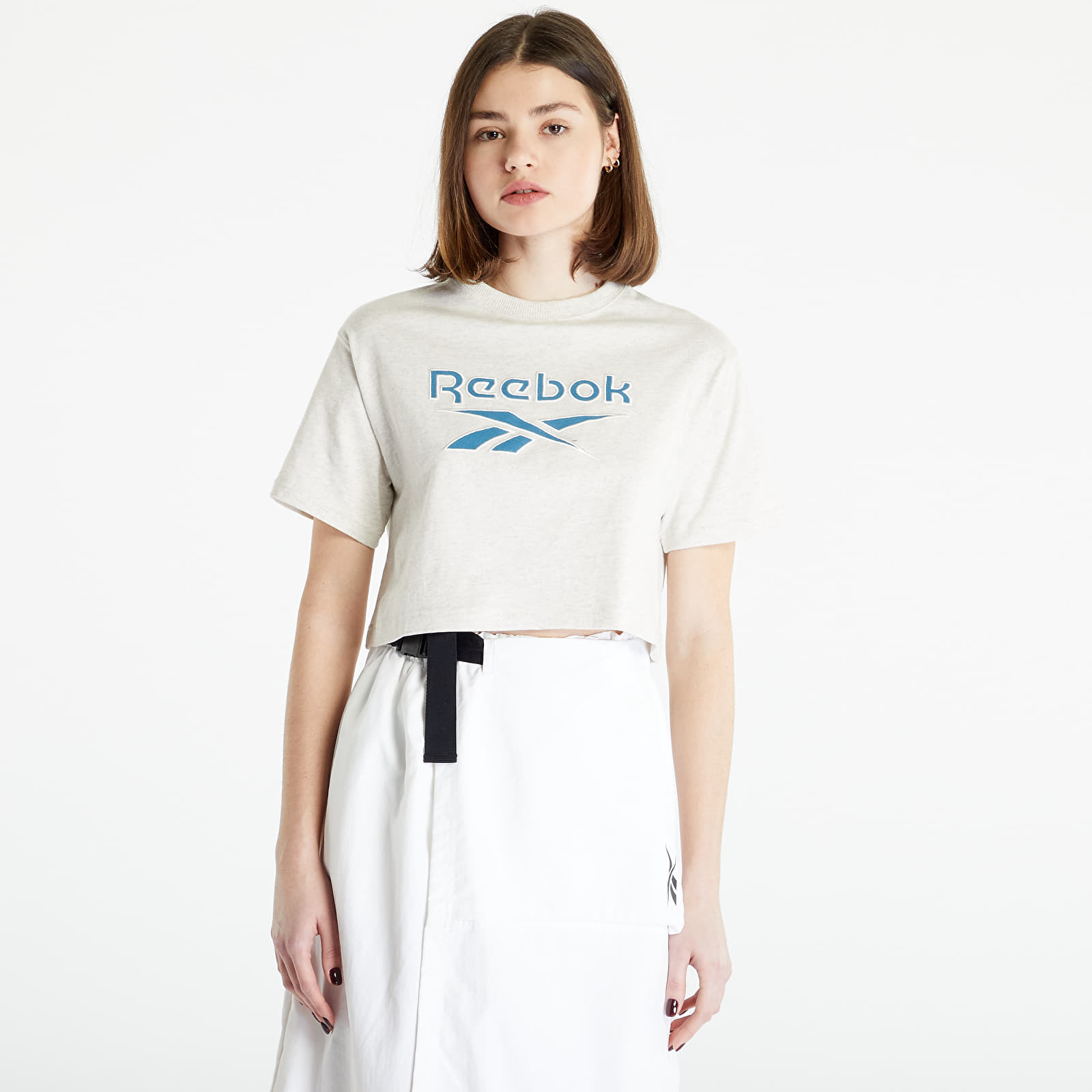 Levně Reebok Classics Big Logo Cropped T-Shirt Chalk Mel