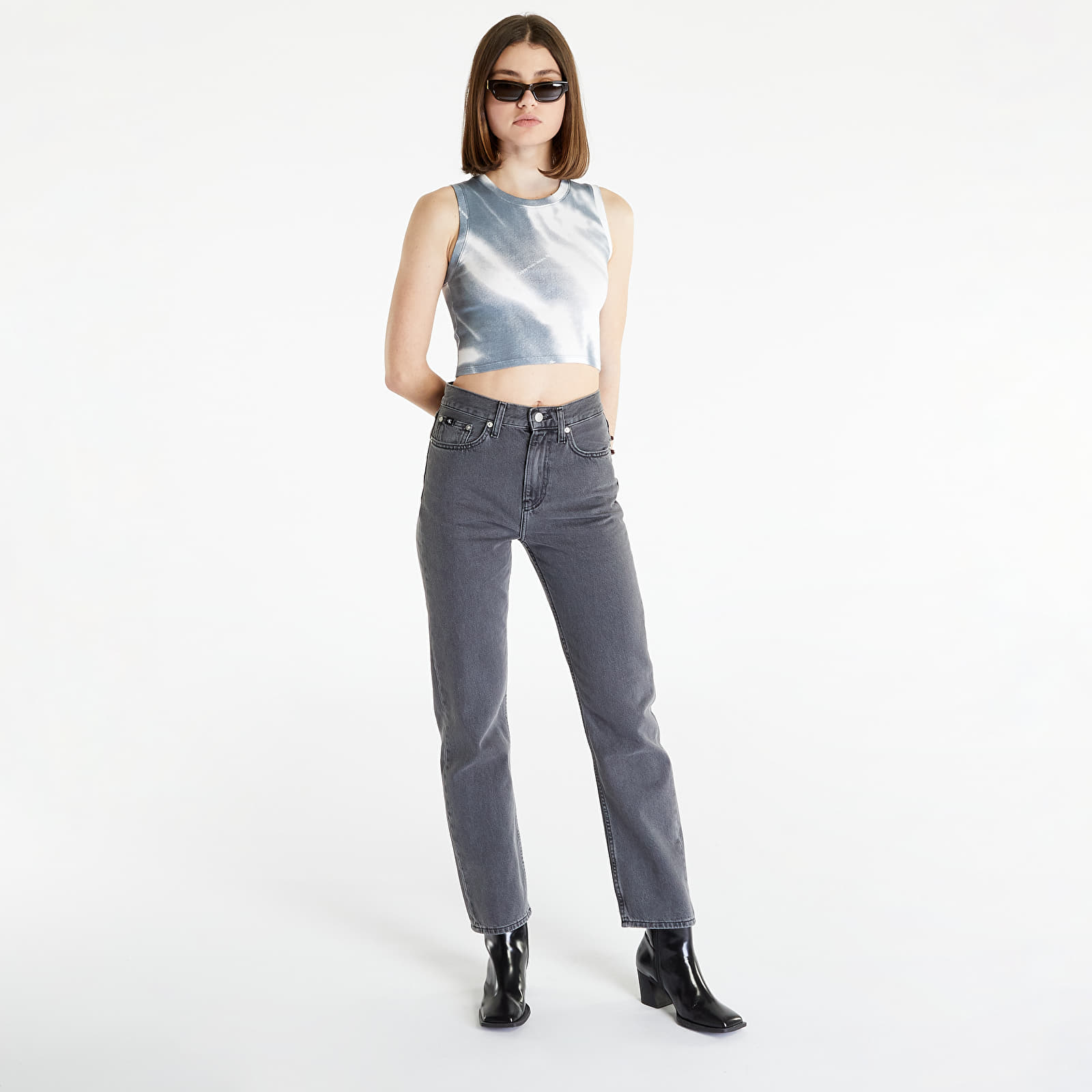 Pantaloni și blugi Calvin Klein Jeans High Rise Straight Pants Black