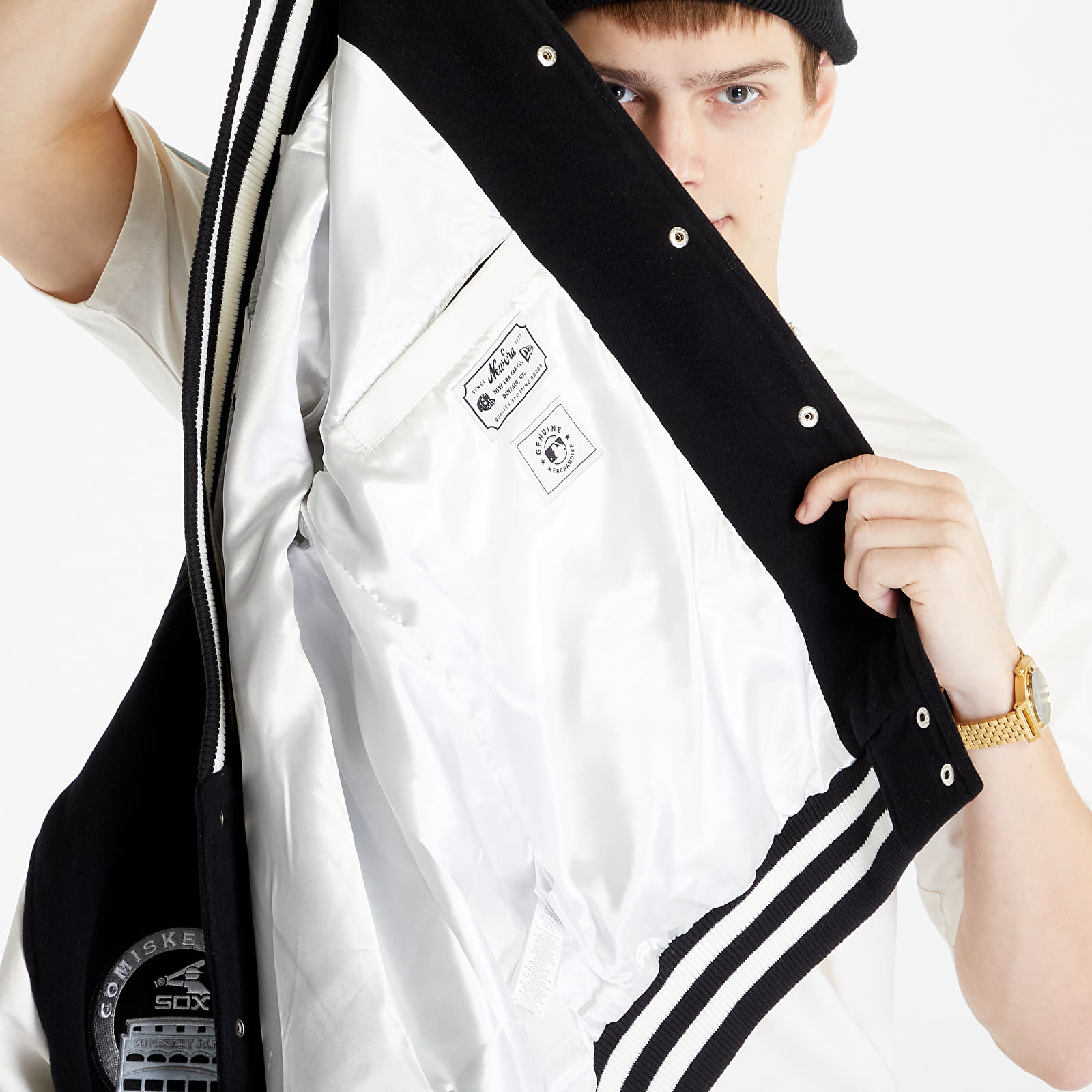Jackets New Era Chicago White Sox MLB Heritage Varsity Jacket Black/ Off White