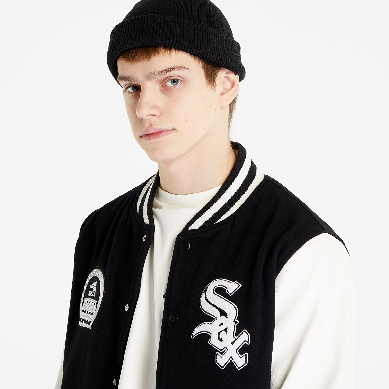 Jackets New Era Chicago White Sox MLB Heritage Varsity Jacket Black/ Off White