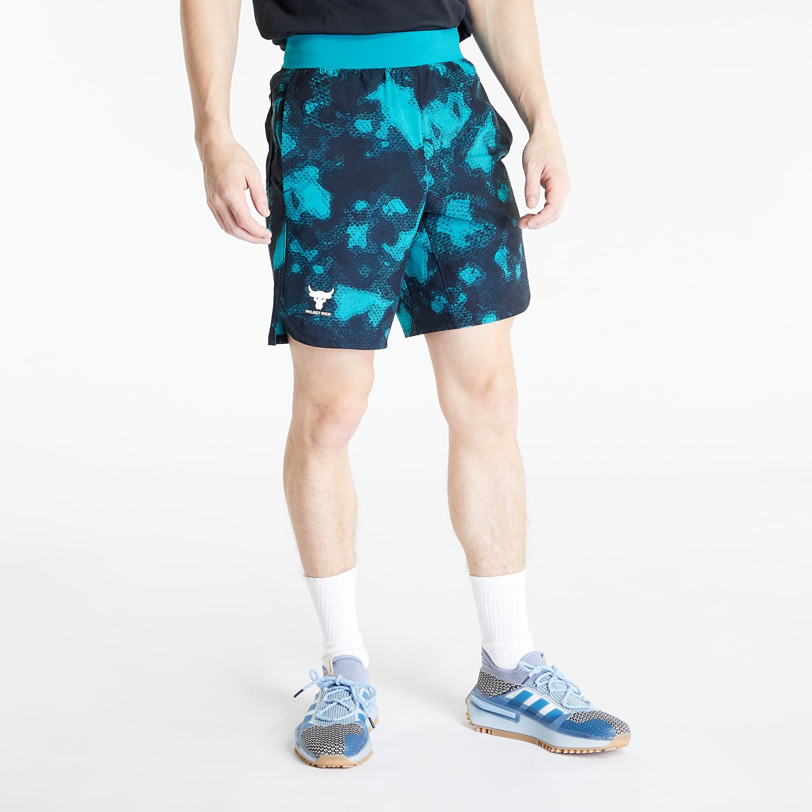 Pantalones cortos Under Armour Project Rock Printed Woven Short Coastal Teal/ Fade/ White XXL