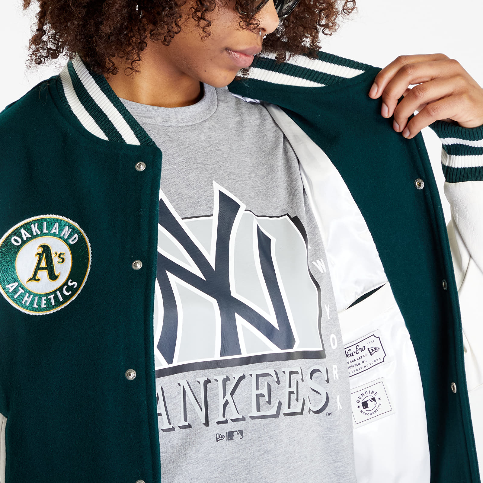 Geci bomber New Era Varsity Oakland Athletics MLB Heritage Varsity Jacket Dark Green/ Off White