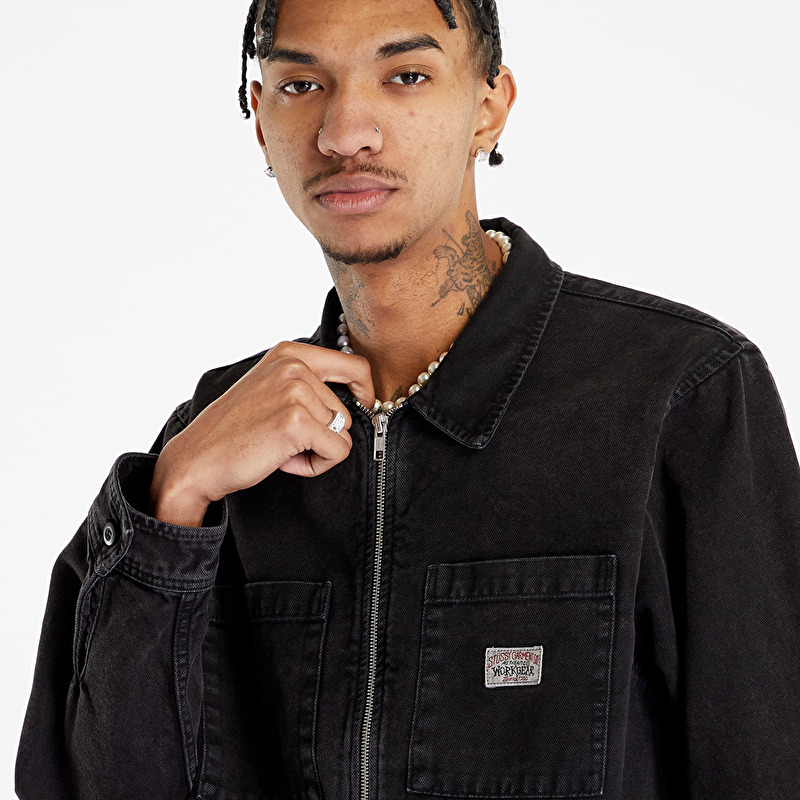 Jackets Stüssy Washed Canvas Zip Long Sleeve Shirt UNISEX Black